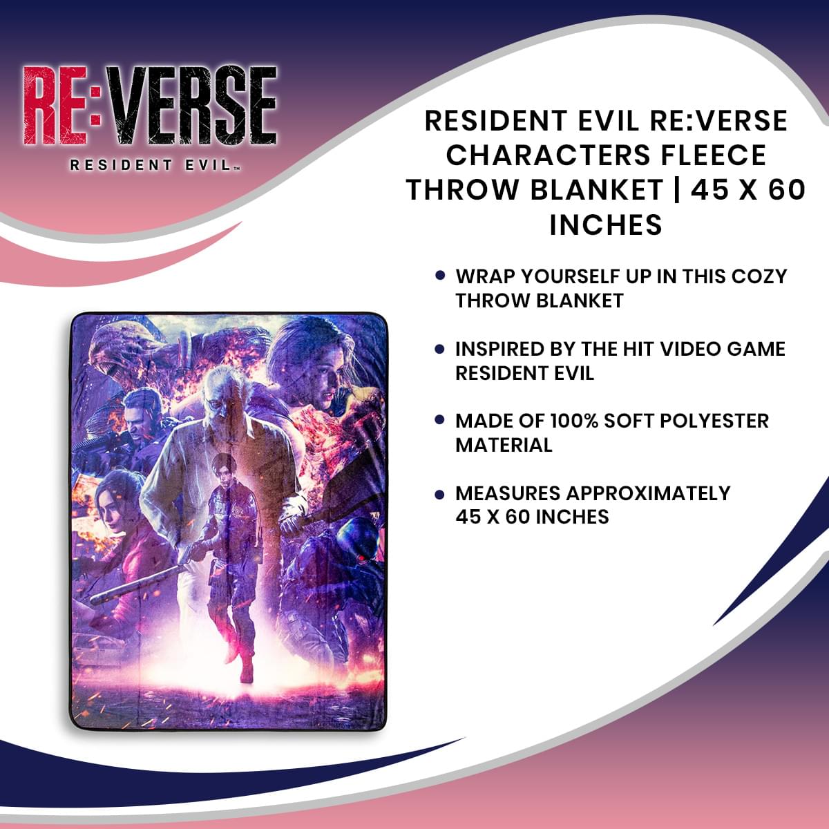 Resident Evil Re:Verse Cozy Fleece Throw Blanket for Fans - 45 x 60 Inches