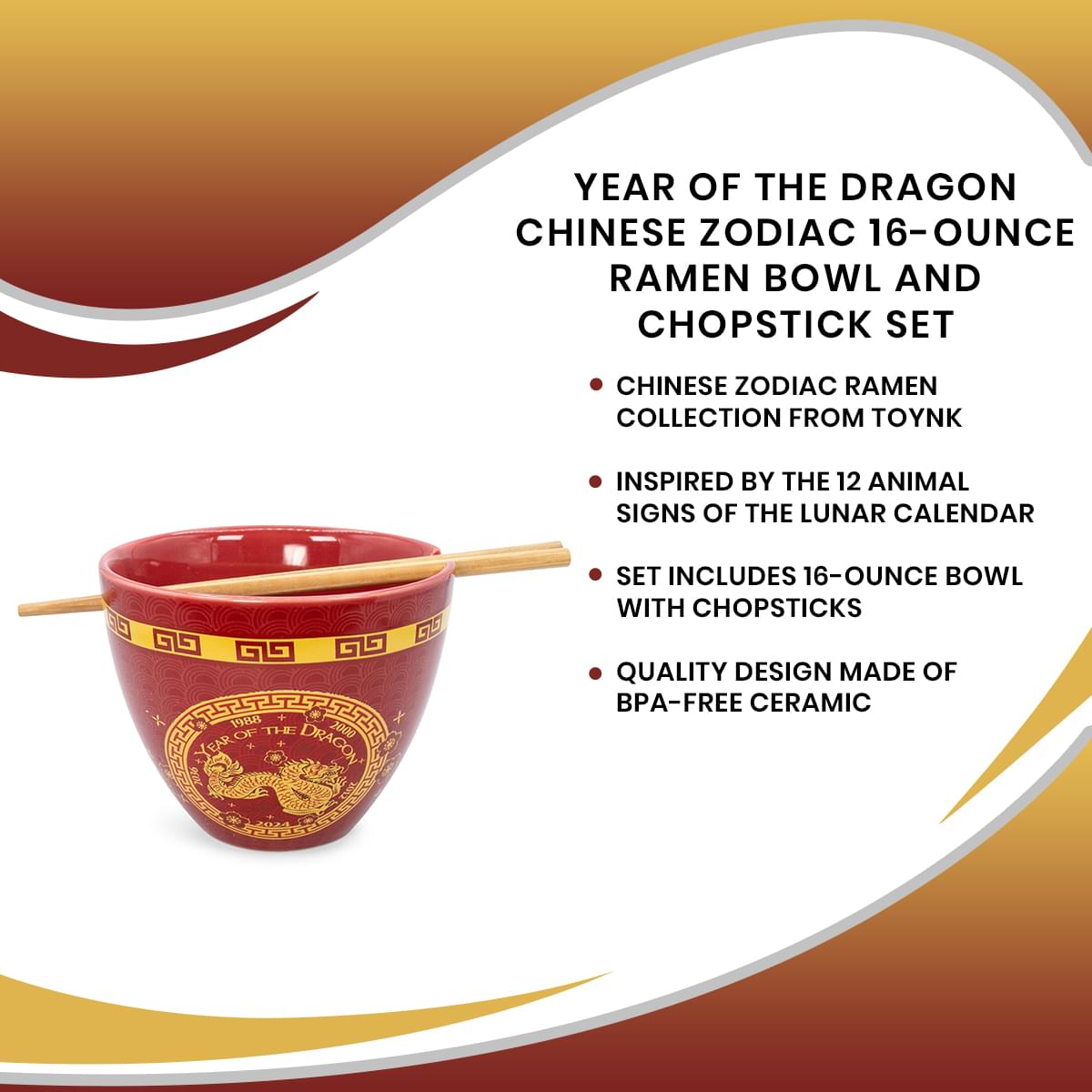 Dragon Year Chinese Zodiac 16-Ounce Ramen Bowl & Chopstick Set