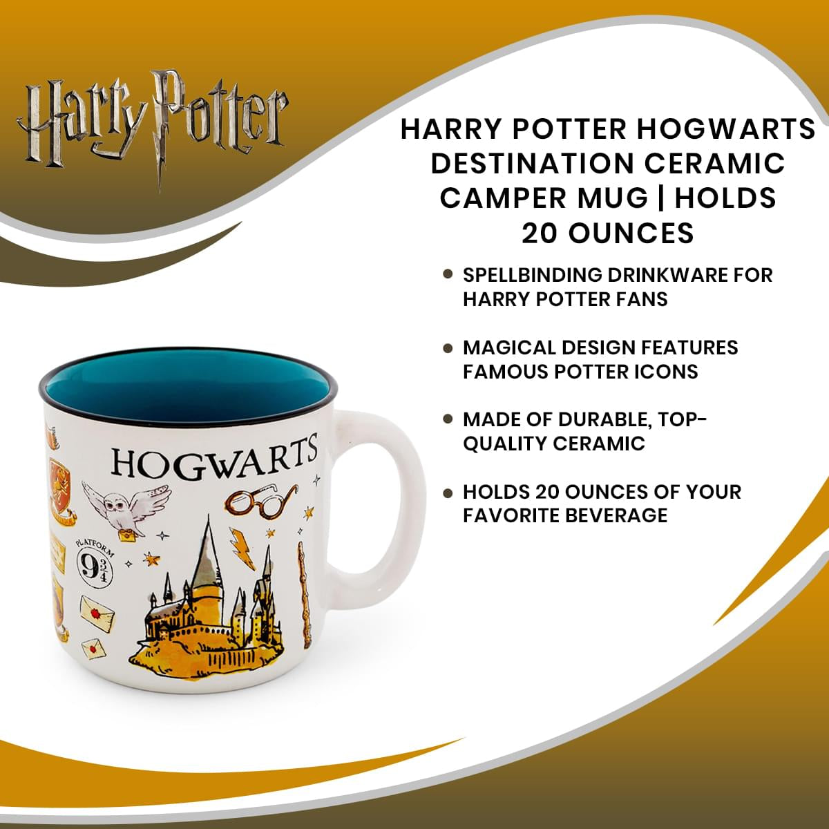 Harry Potter Hogwarts Icons Ceramic Camper Mug - 20 Ounce Magic Sip