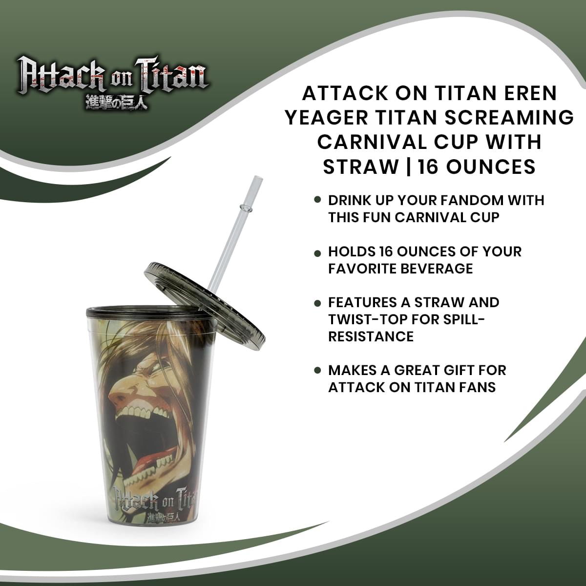 Epic Attack On Titan Eren Yeager Titan Screaming Carnival Cup - 16 Ounces