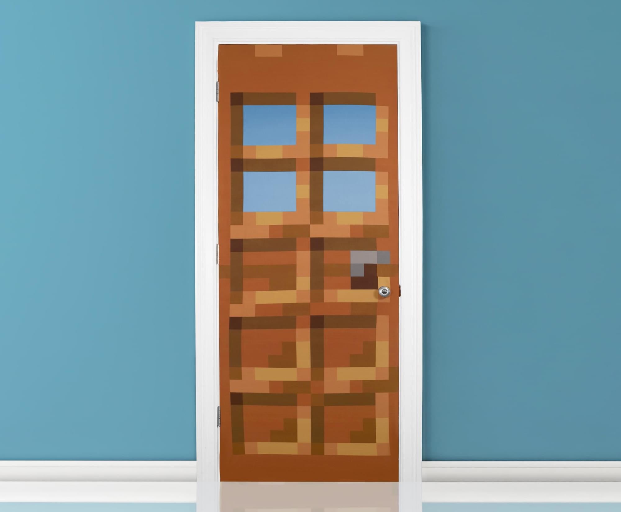 Transform Your Space with Minecraft Oakdoor Fabric Door Cling - 34 x 82 Inches