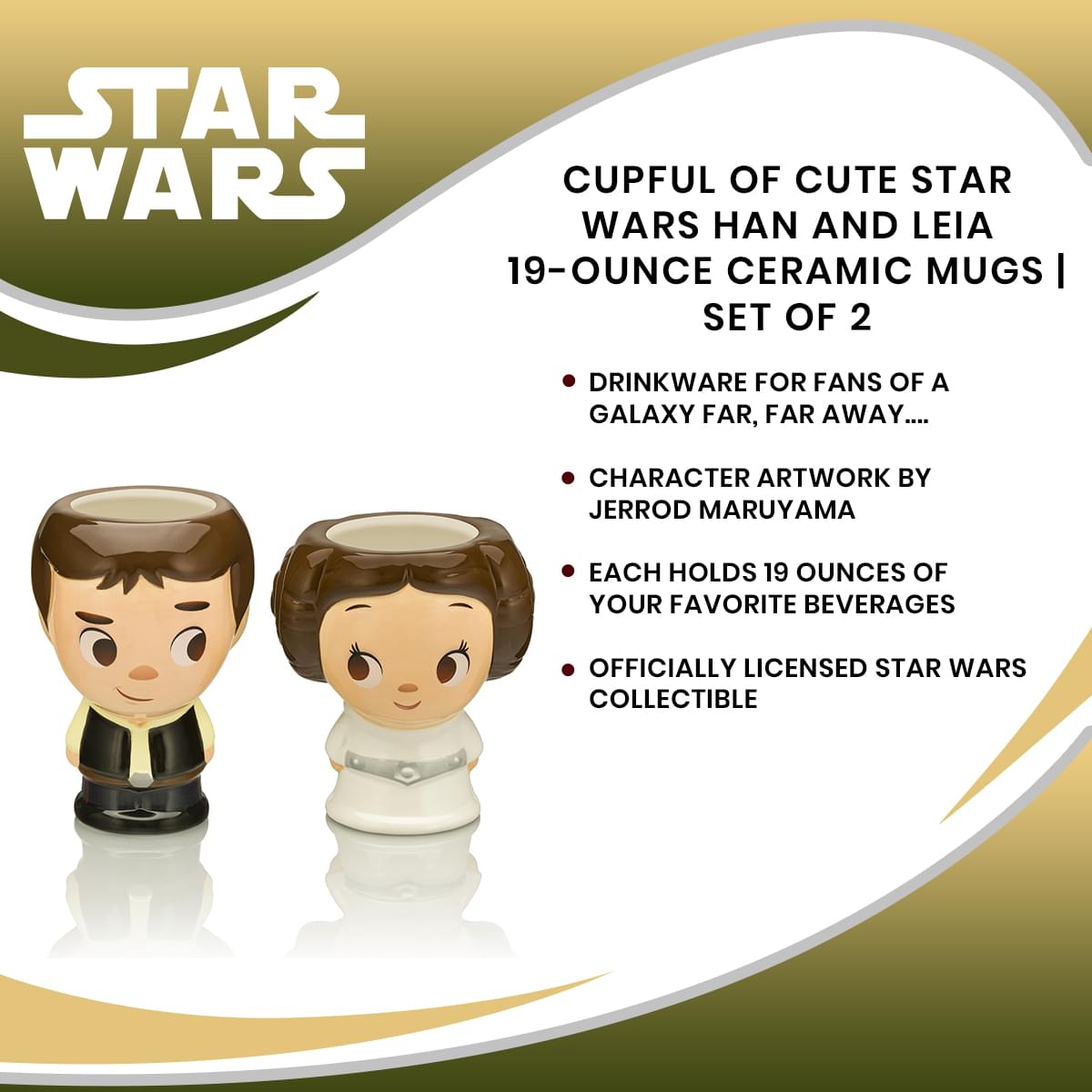 Adorable Star Wars Han and Leia 16-Ounce Ceramic Mug Set