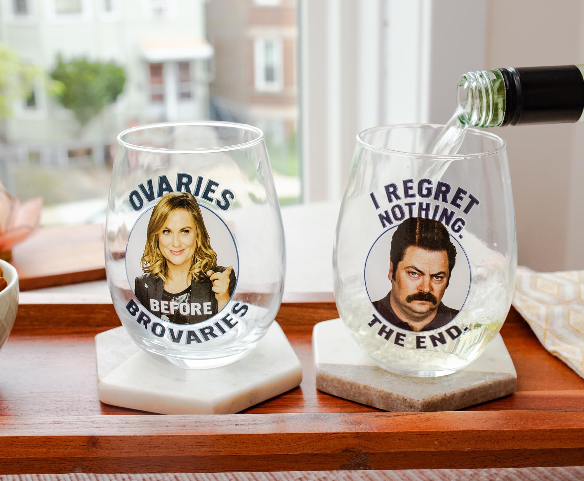 Upgrade Your Sipping Experience with Parks and Recreation Ron & Leslie 20 - Ounce Stemless Wine Glasses (Set of 2)