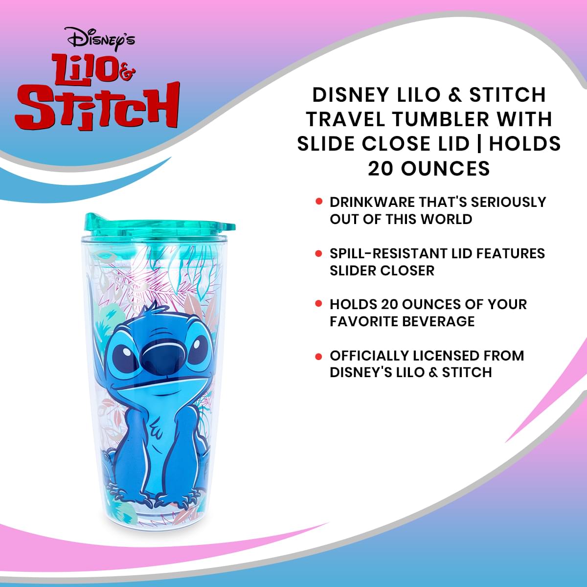 Disney Lilo & Stitch 20-Ounce Travel Tumbler with Slide Close Lid