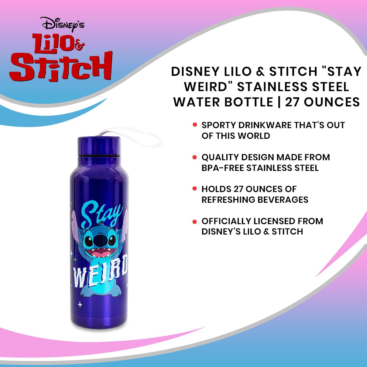 Disney Lilo & Stitch Stay Weird 27-Ounce Stainless Steel Water Bottle