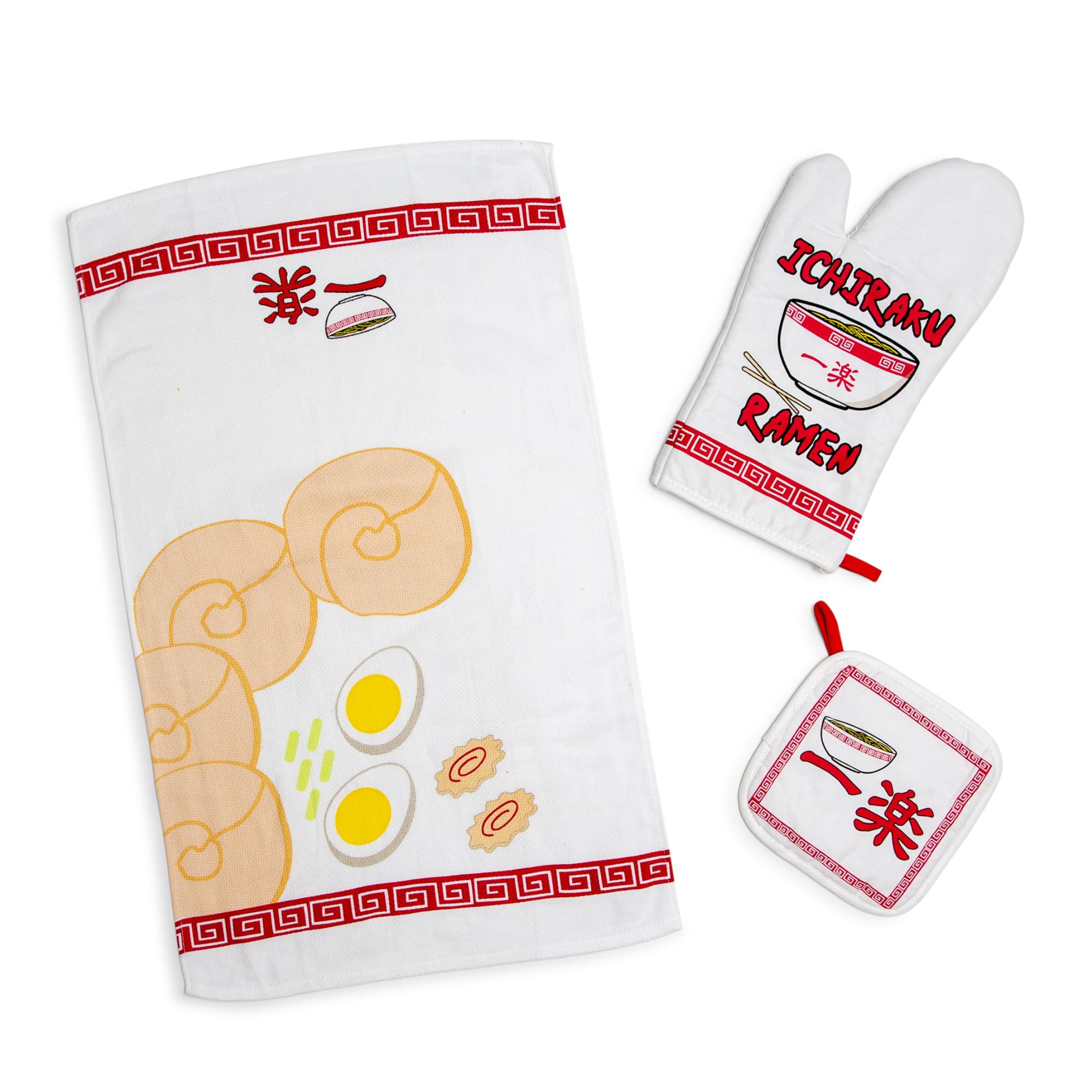 Naruto Ichiraku Ramen-Inspired 3-Piece Kitchen Set: Oven Mitt, Dish Towel, Pot Holder