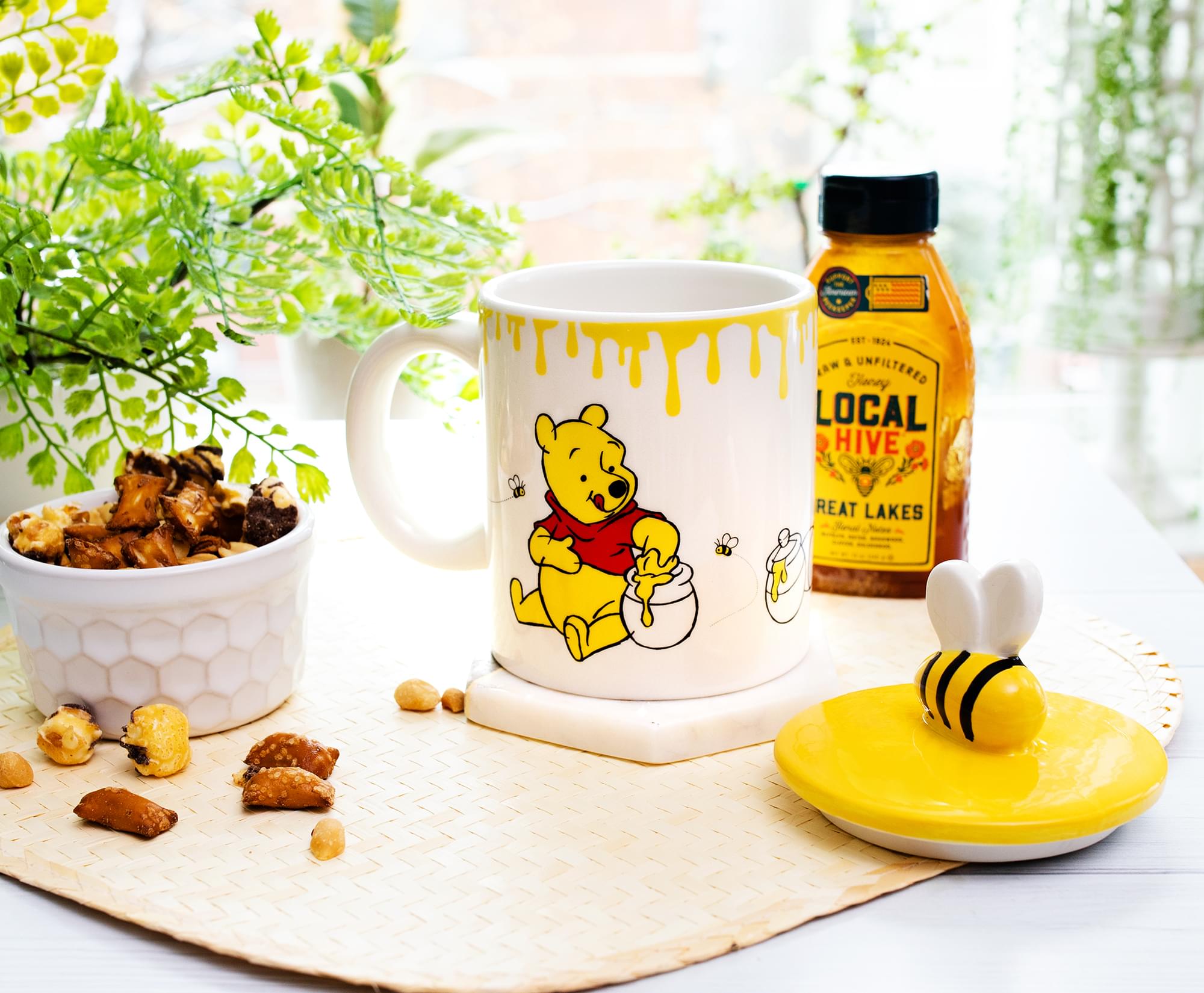 Disney's Enchanting Winnie The Pooh Hunny Pot Ceramic Mug with Lid - 18 Ounce Delight