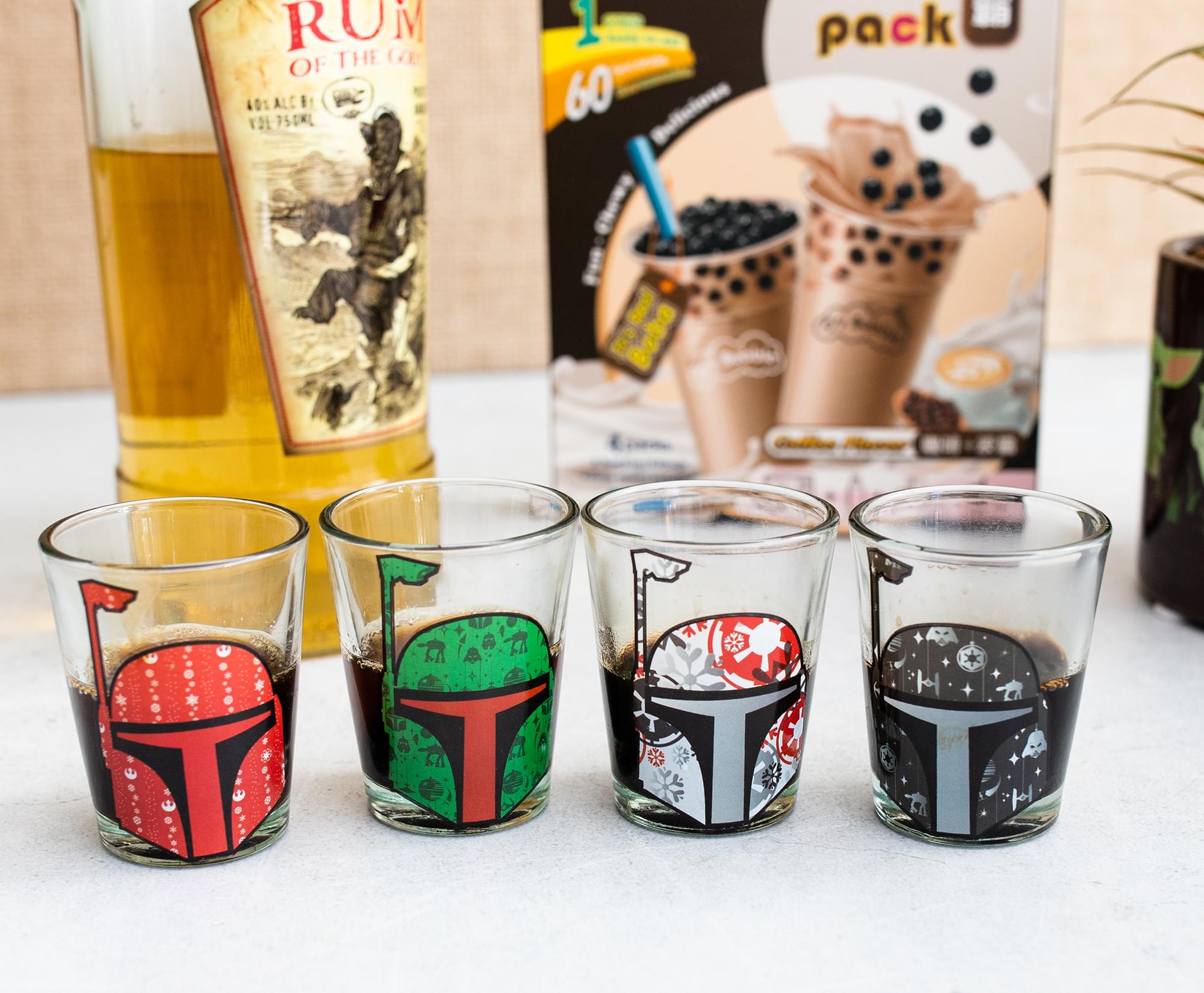 Celebrate Life Day with Star Wars Holiday Boba Fett 2.5-Ounce Mini Shot Glasses Set of 4