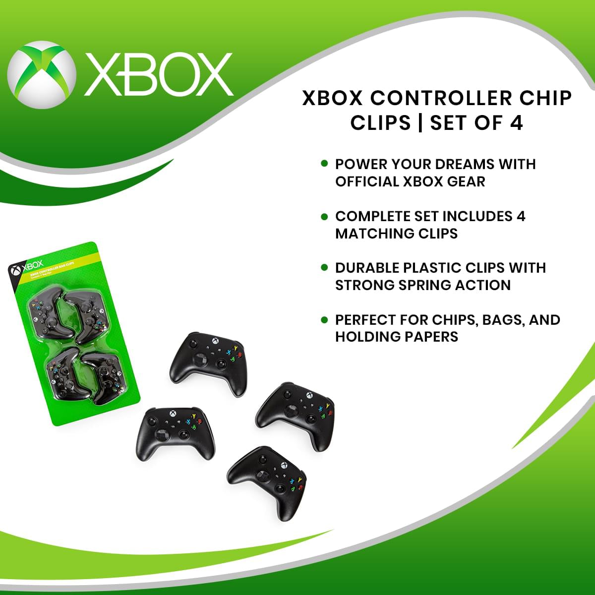 Officially Licensed Xbox Controller-Shaped Chip Clips - Set of 4