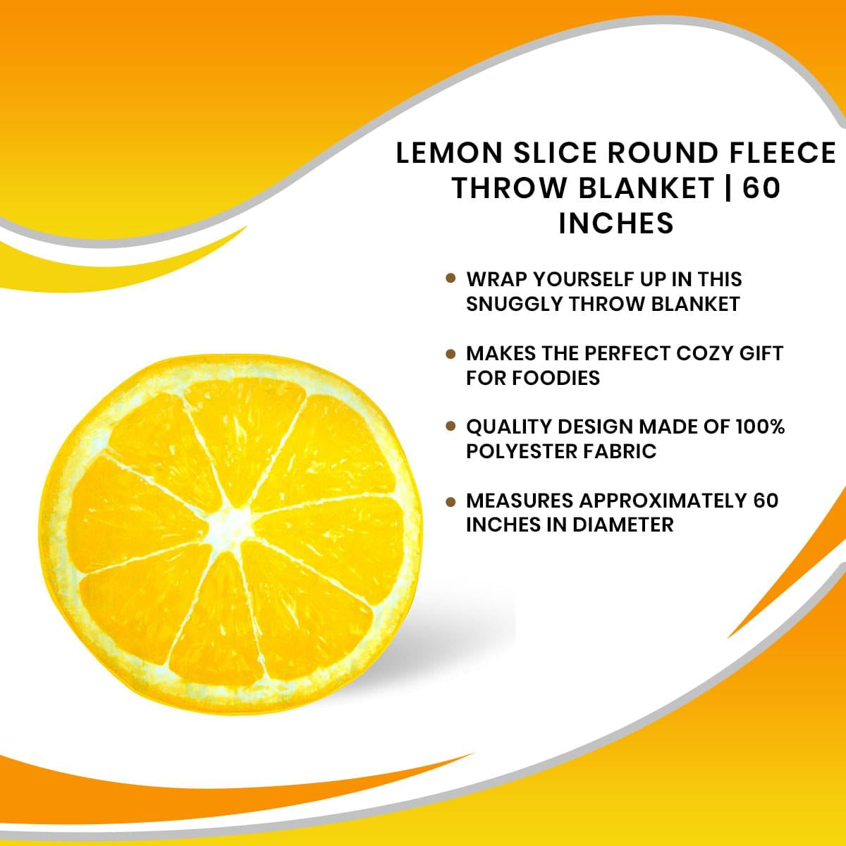 Zesty Lemon Slice Round Fleece Throw Blanket - 60 Inches