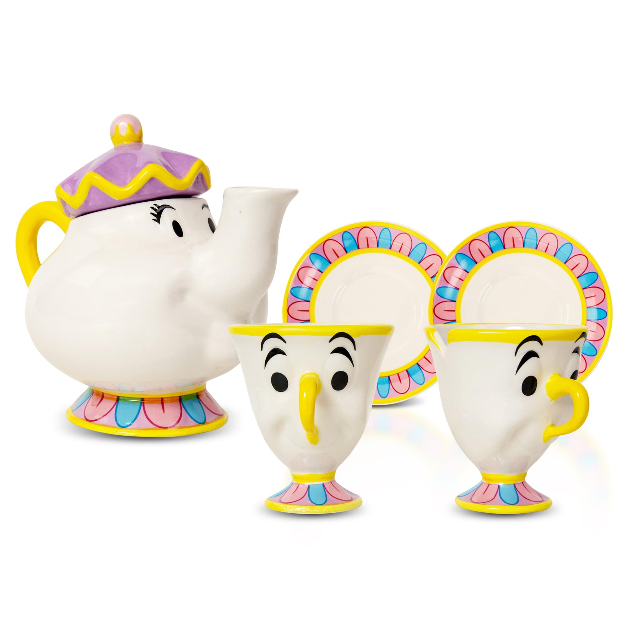 Disney's Enchanting Beauty and the Beast Mrs. Potts Tea Set with 2 Chip Cups & Saucers