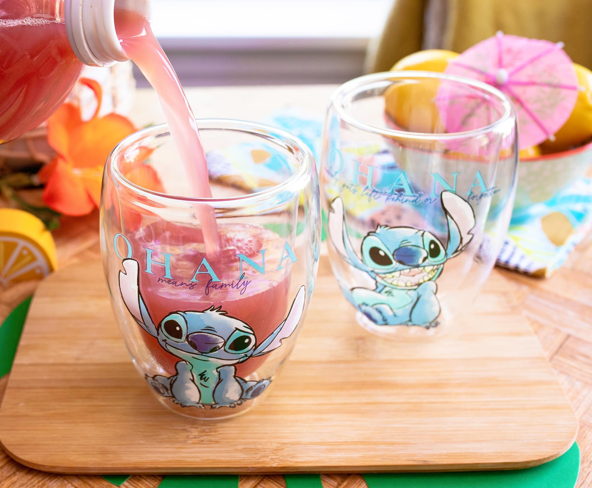 Disney Lilo & Stitch Ohana Means Family Floral Stemless Glasses Set of 2 - Bring the Magic Home