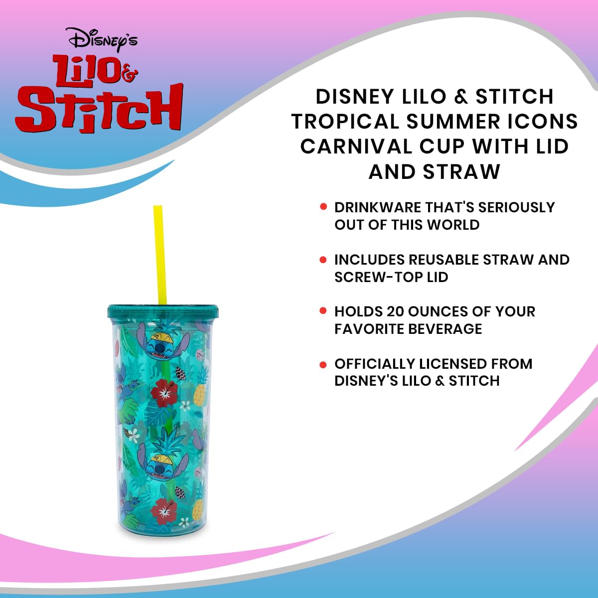 Disney Lilo & Stitch Tropical Summer Carnival Cup with Lid and Straw - Fun in the Sun!