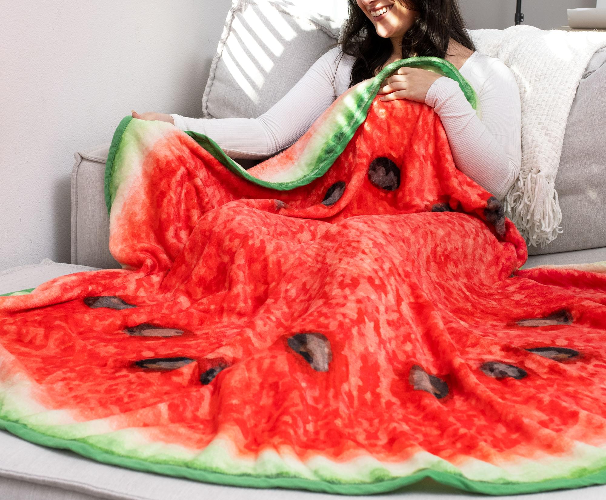 Round Watermelon Slice Fleece Throw Blanket - 60 Inches