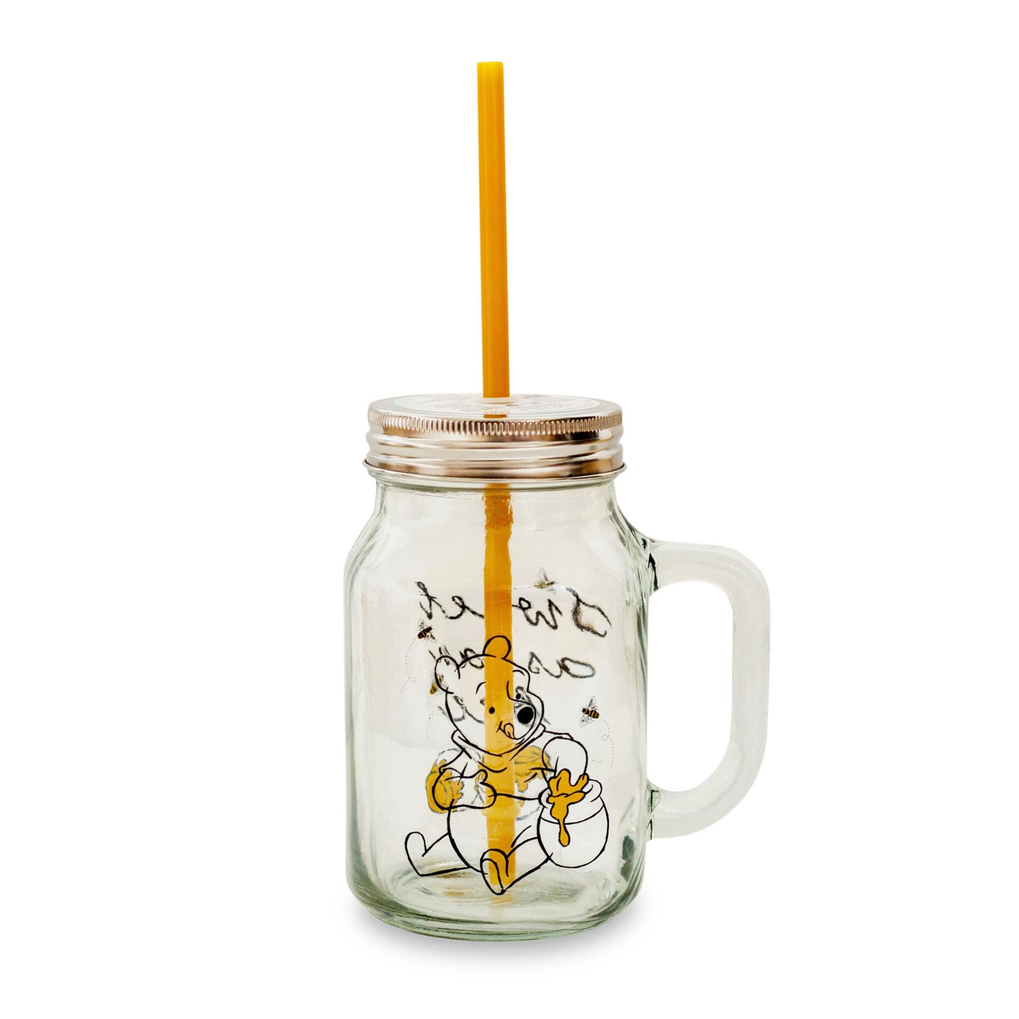 Disney's Winnie the Pooh Sweet as Can Bee 21 Ounce Glass Mason Jar with Lid and Straw - A Honey Lover's Delight