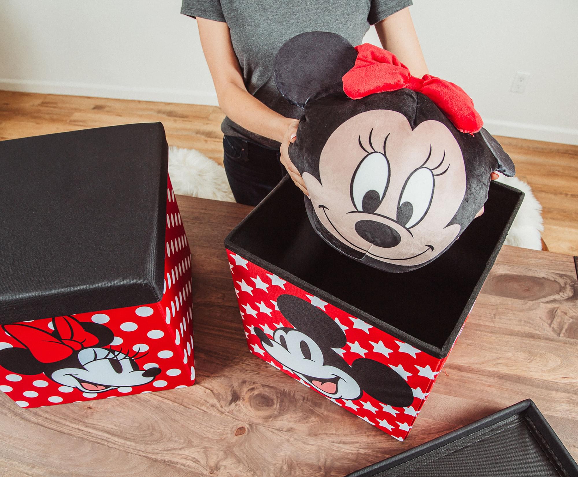 Disney's Enchanting 15-Inch Mickey & Minnie Storage Bin Cube Organizers with Lids - Set of 2