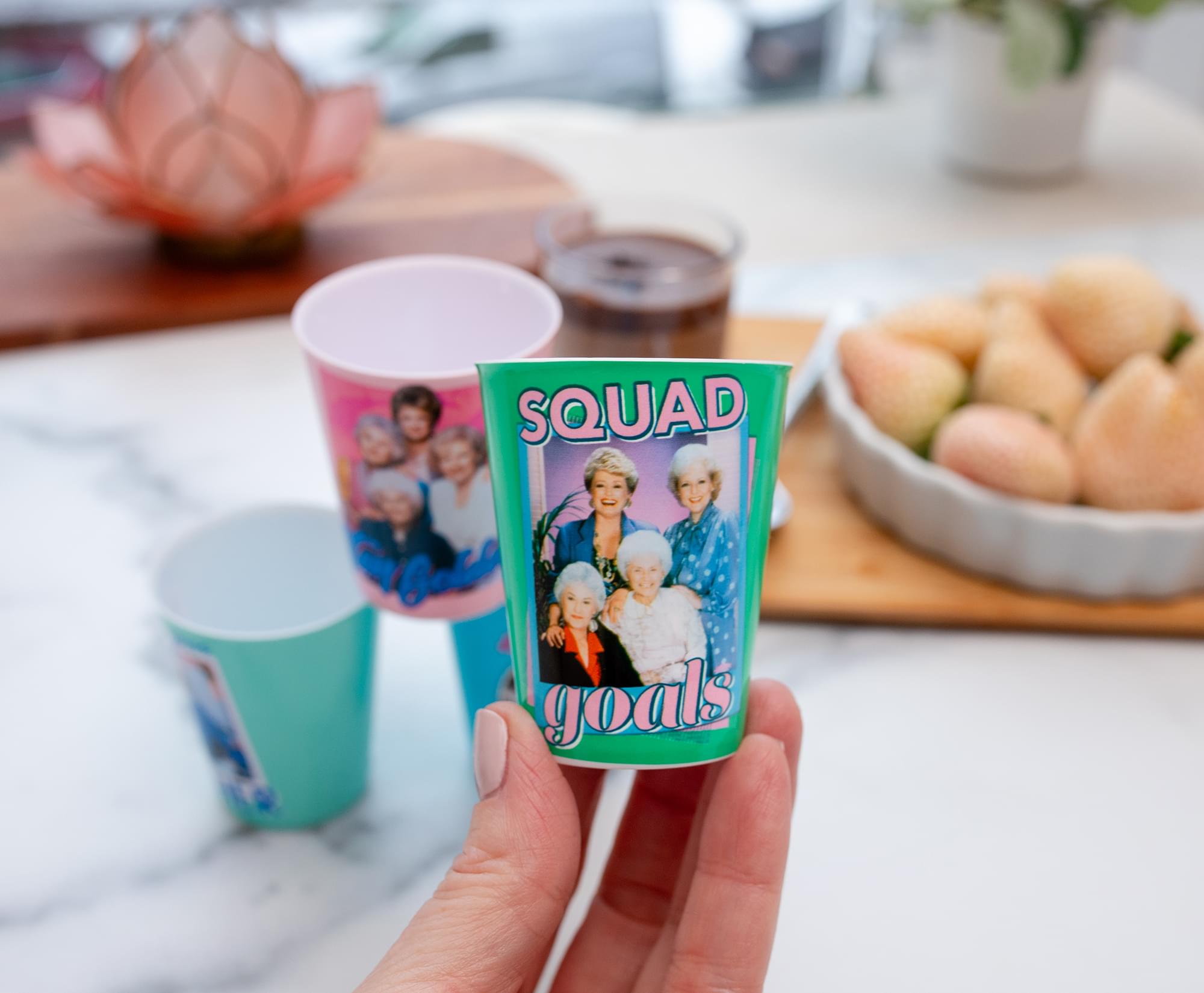 Golden Girls 2-Ounce Plastic Mini Shot Glass Set of 4 - Cheesecake, Drinks, and Comedy!
