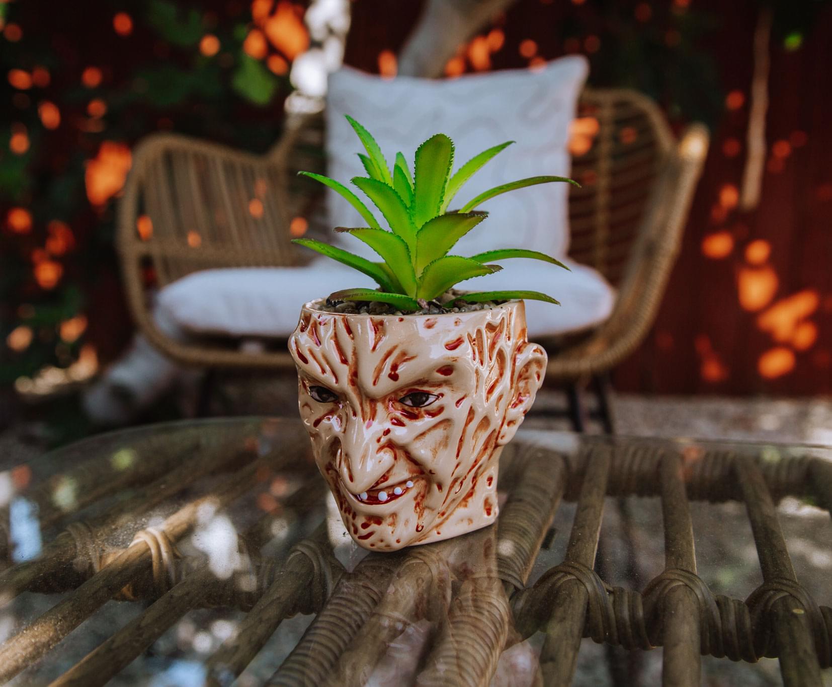 Nightmare Fuel: Freddy Krueger Ceramic Planter with Artificial Succulent