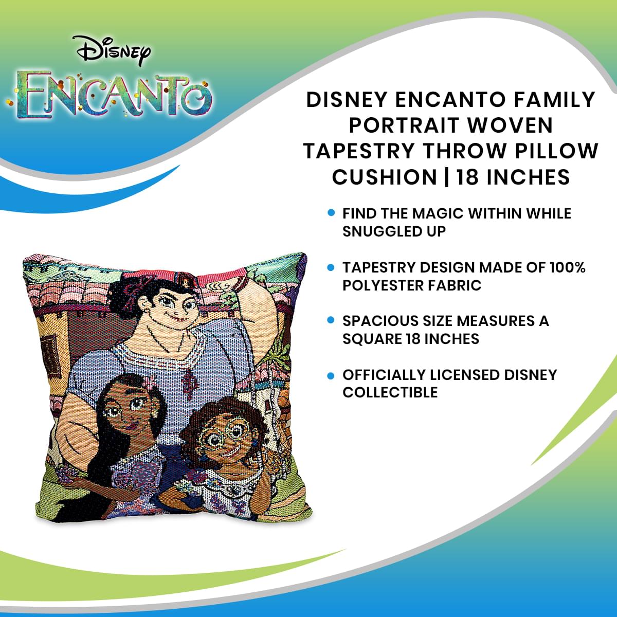 Disney Encanto 18-Inch Family Portrait Woven Tapestry Throw Pillow - Add Magic to Your Space!