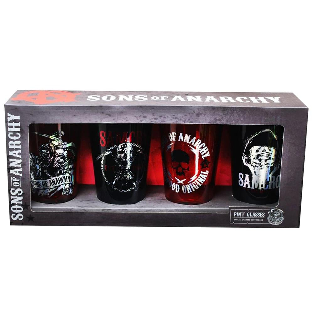 Rev Up Your Love for Sons of Anarchy with These 4-Pack Foil Print Pint Glasses