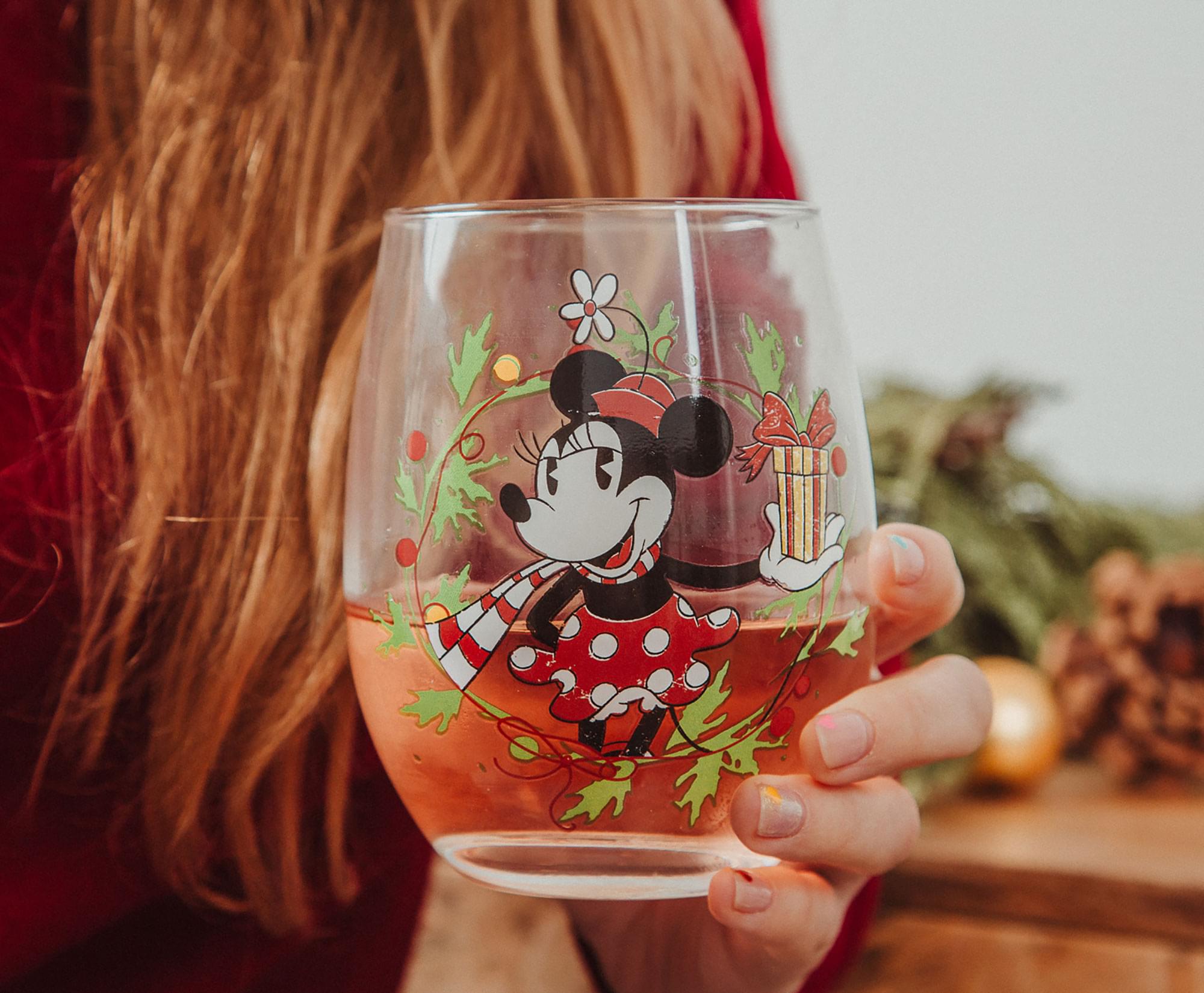Disney Minnie Mouse Christmas Cheer Stemless Wine Glass - 20 Ounce Festive Fun