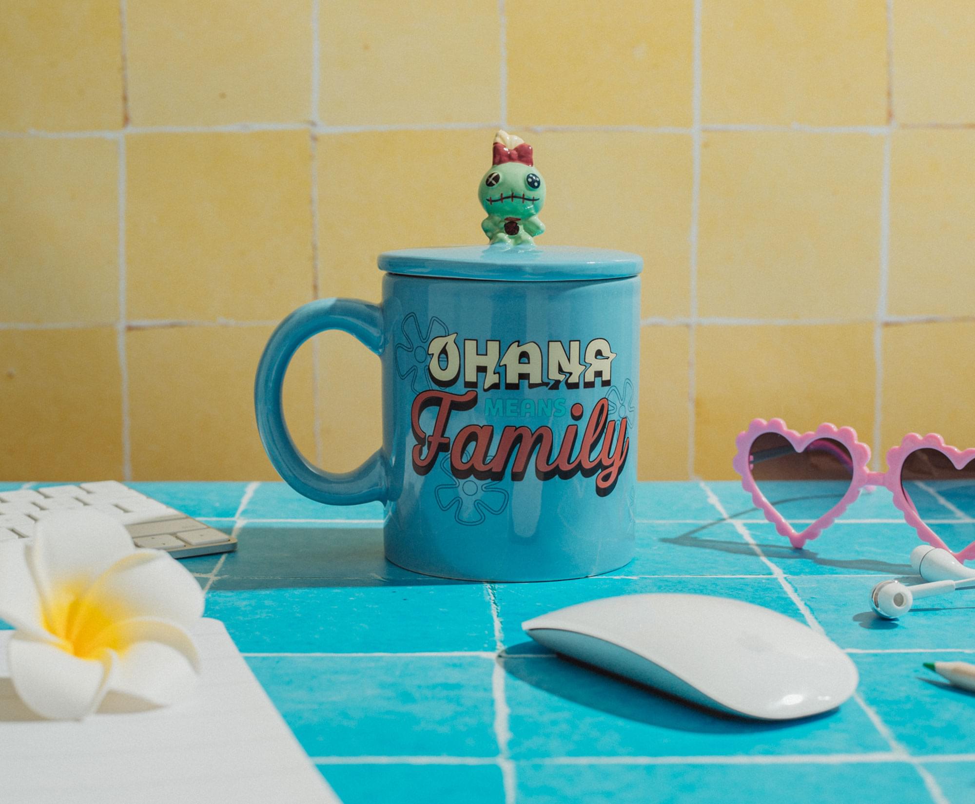 Disney Lilo & Stitch Ohana Ceramic Mug with Lid - 18 Ounce Galactic Fun