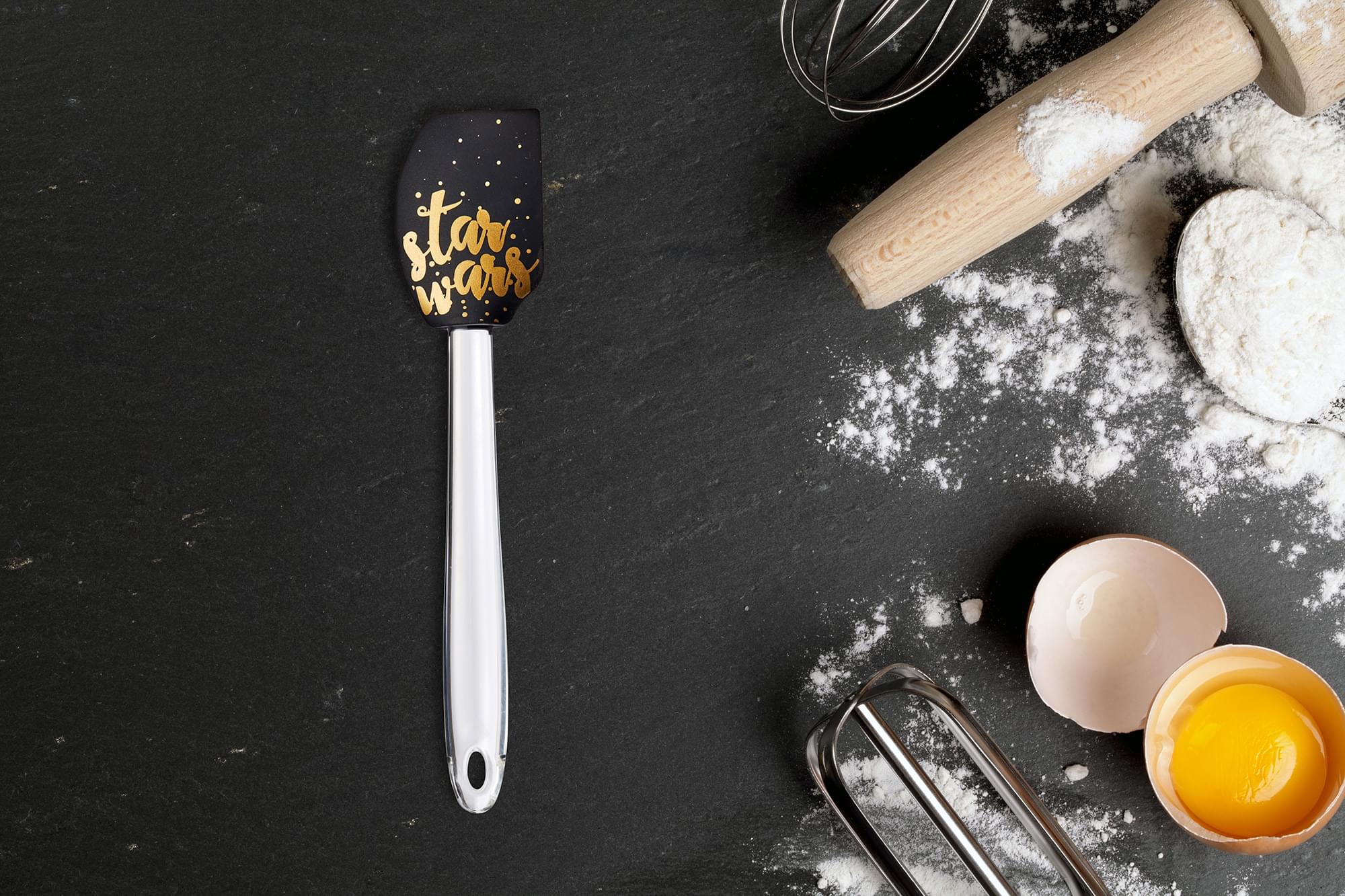 Star Wars 11" Silicone Spatula - Black/Gold Text 'Star Wars' - Unleash Your Jedi Cooking Skills