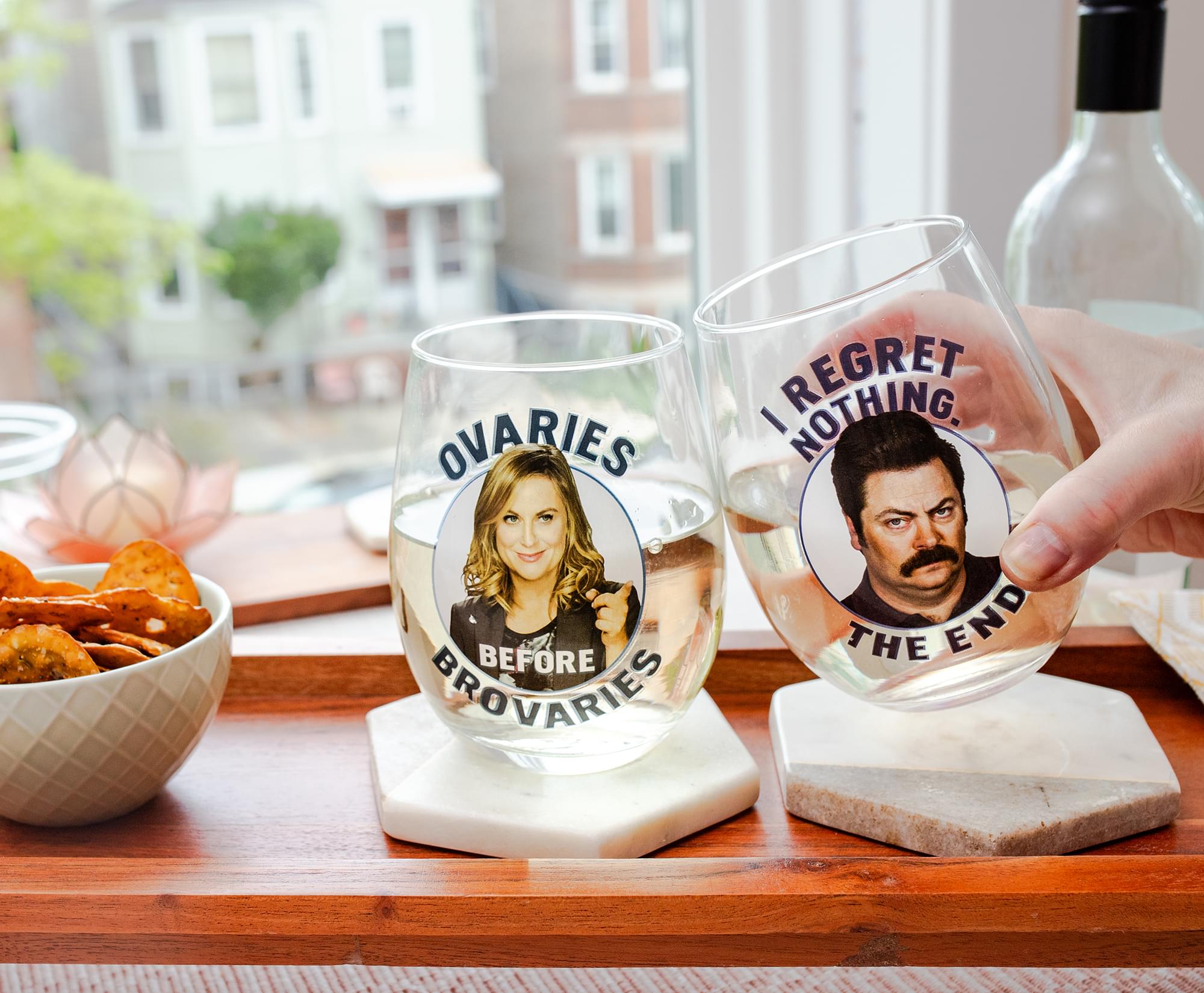 Upgrade Your Sipping Experience with Parks and Recreation Ron & Leslie 20 - Ounce Stemless Wine Glasses (Set of 2)