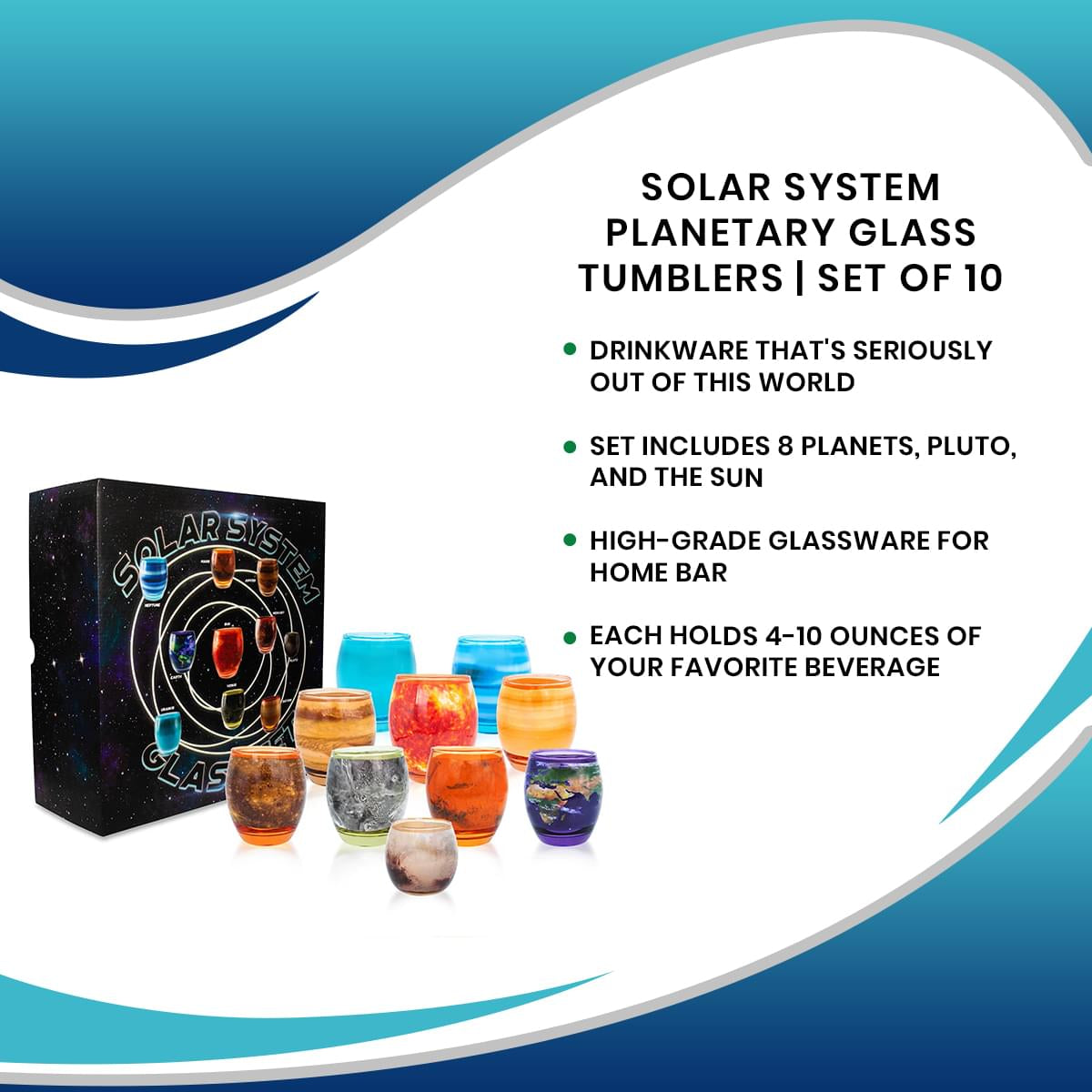 Cosmic Planetary Glasses Set - 10 Piece | 4 - 10 Ounce Capacity