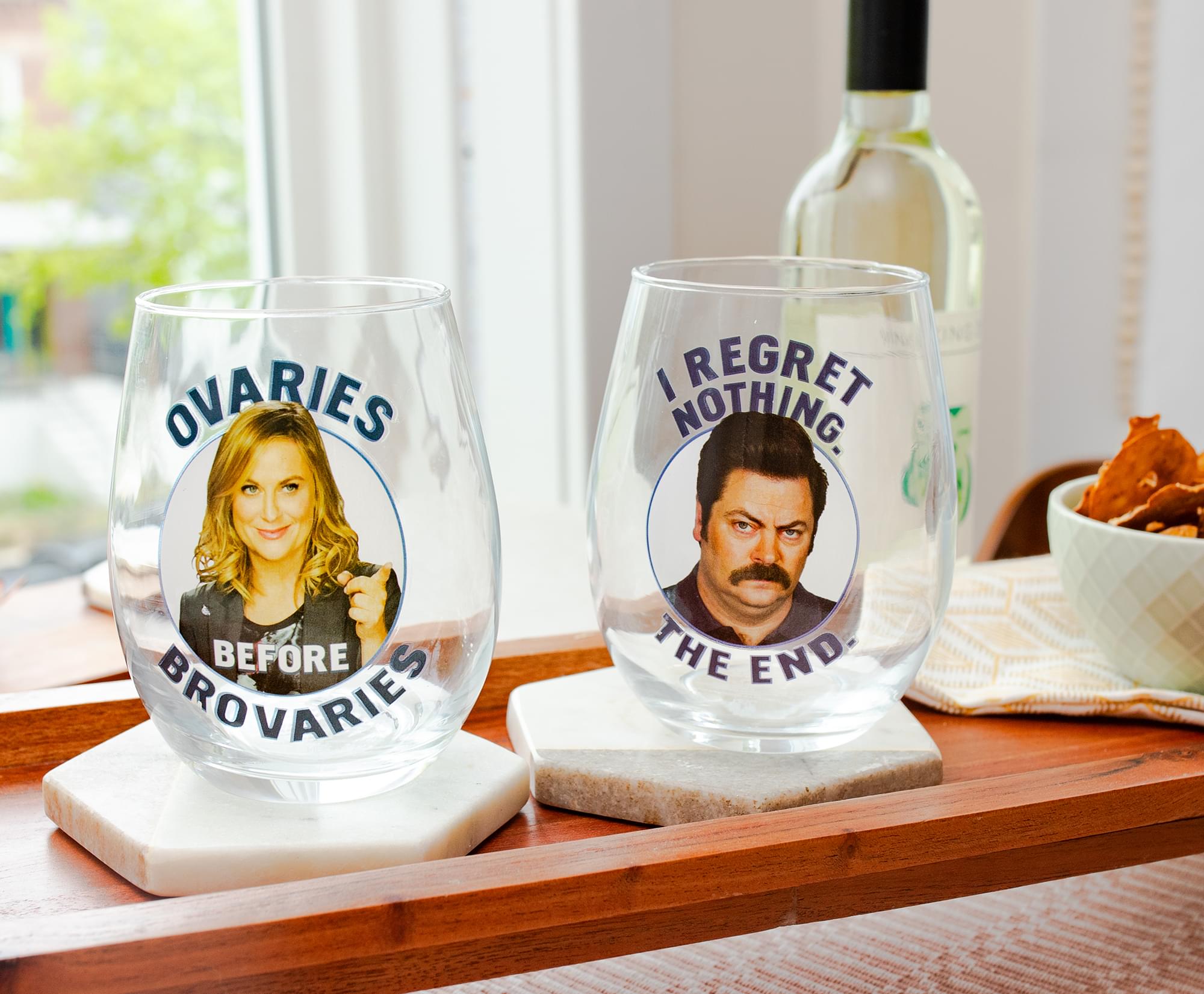 Upgrade Your Sipping Experience with Parks and Recreation Ron & Leslie 20 - Ounce Stemless Wine Glasses (Set of 2)