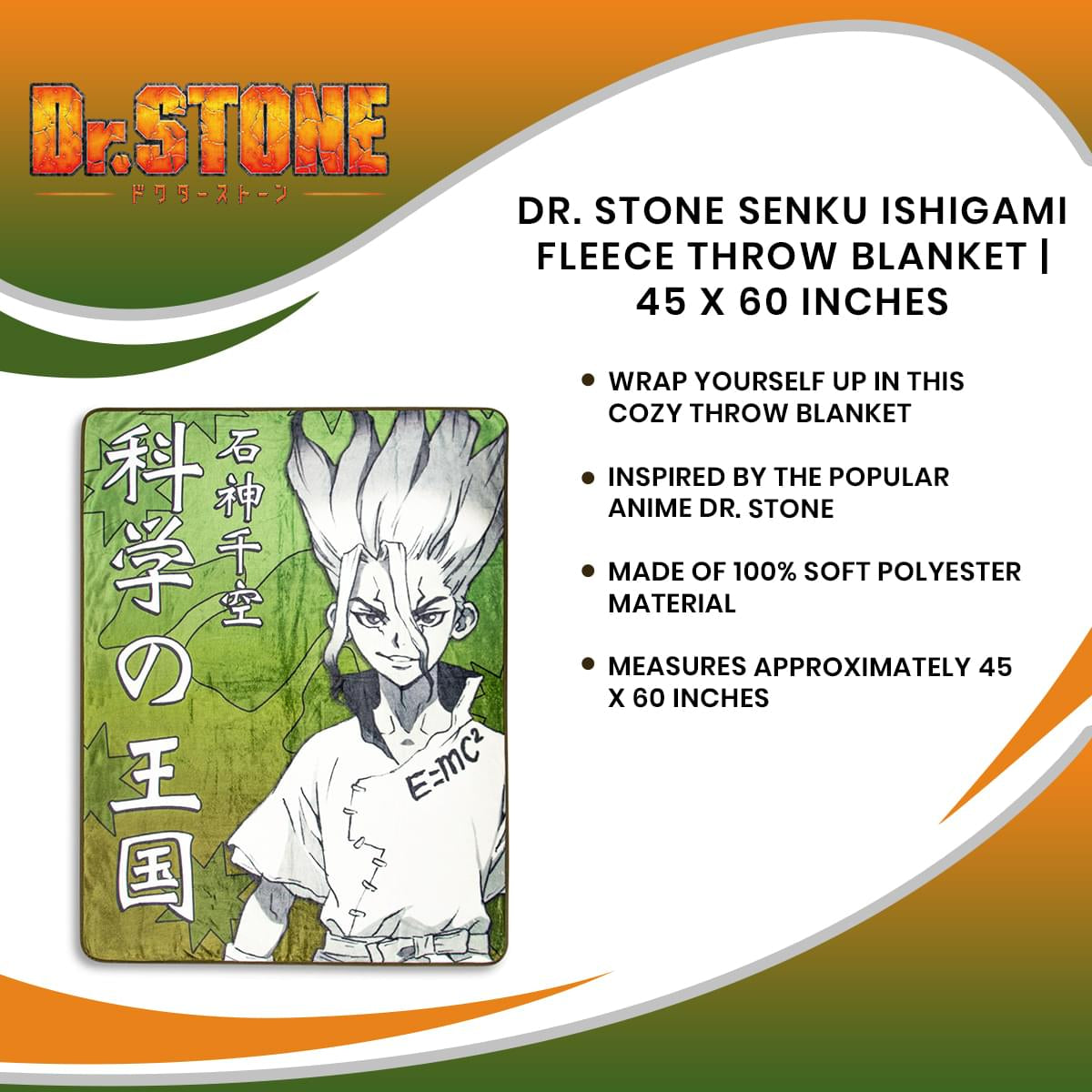 Dr. Stone Senku Ishigami Super Comfy Fleece Throw Blanket - 45x60 Inches