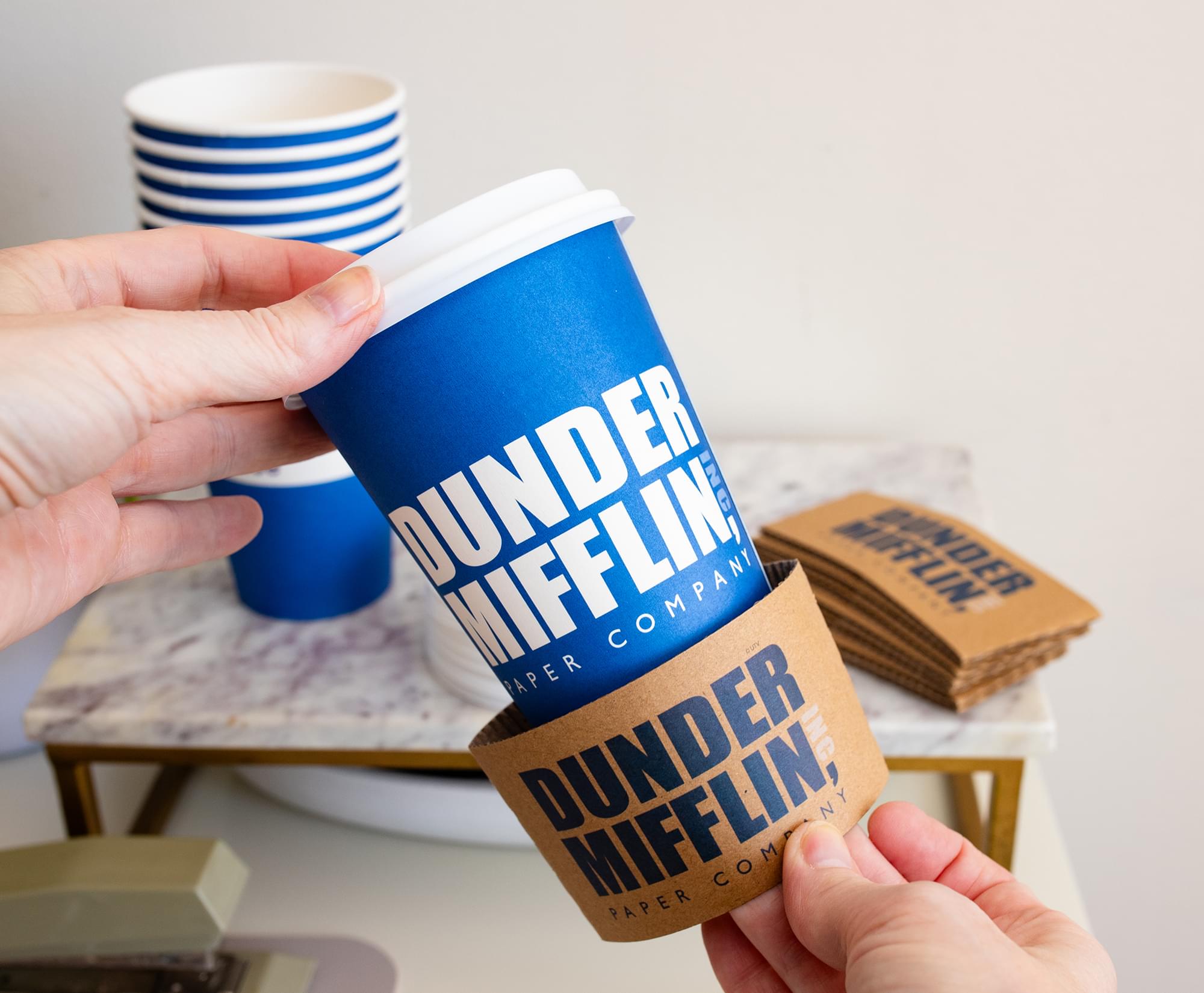 Dunder Mifflin 8-Pack Disposable Paper Travel Cups with Lids for The Office Fans