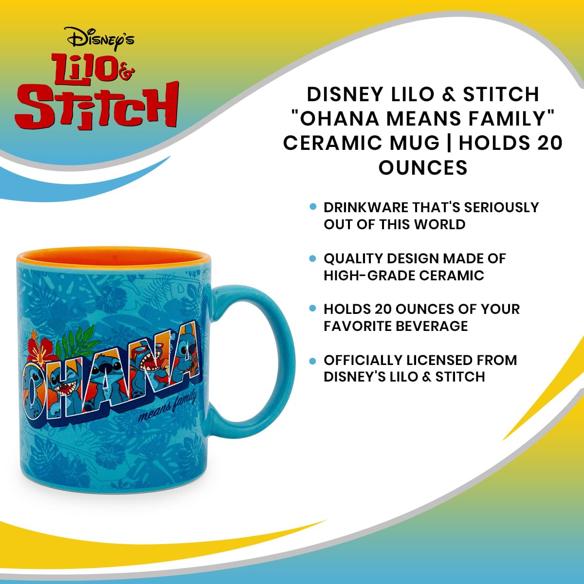 Disney Lilo & Stitch Ohana Means Family 20-Ounce Ceramic Mug - A Tropical Treat!