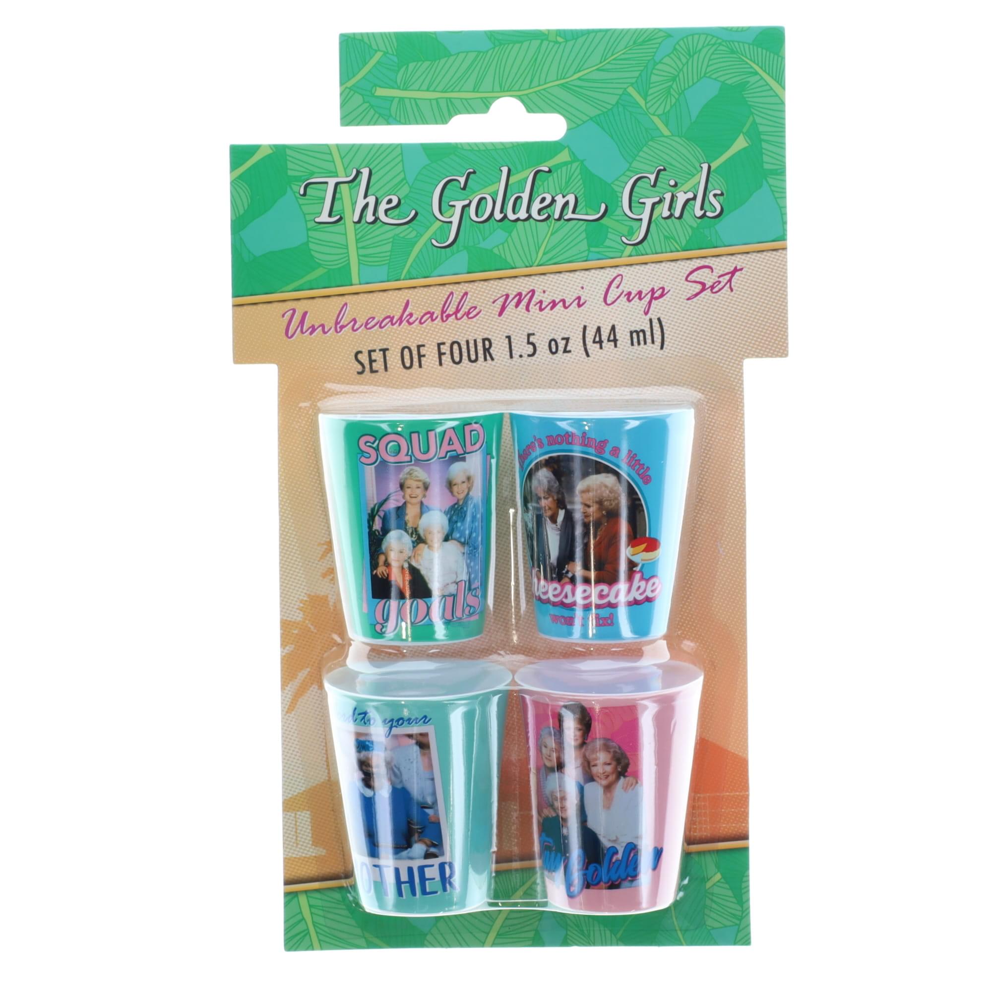 Golden Girls 2-Ounce Plastic Mini Shot Glass Set of 4 - Cheesecake, Drinks, and Comedy!