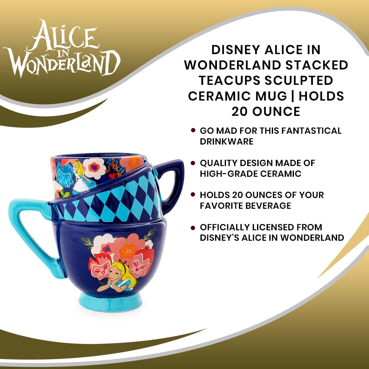 Disney's Alice in Wonderland Stacked Teacups Ceramic Mug - 20 Ounce