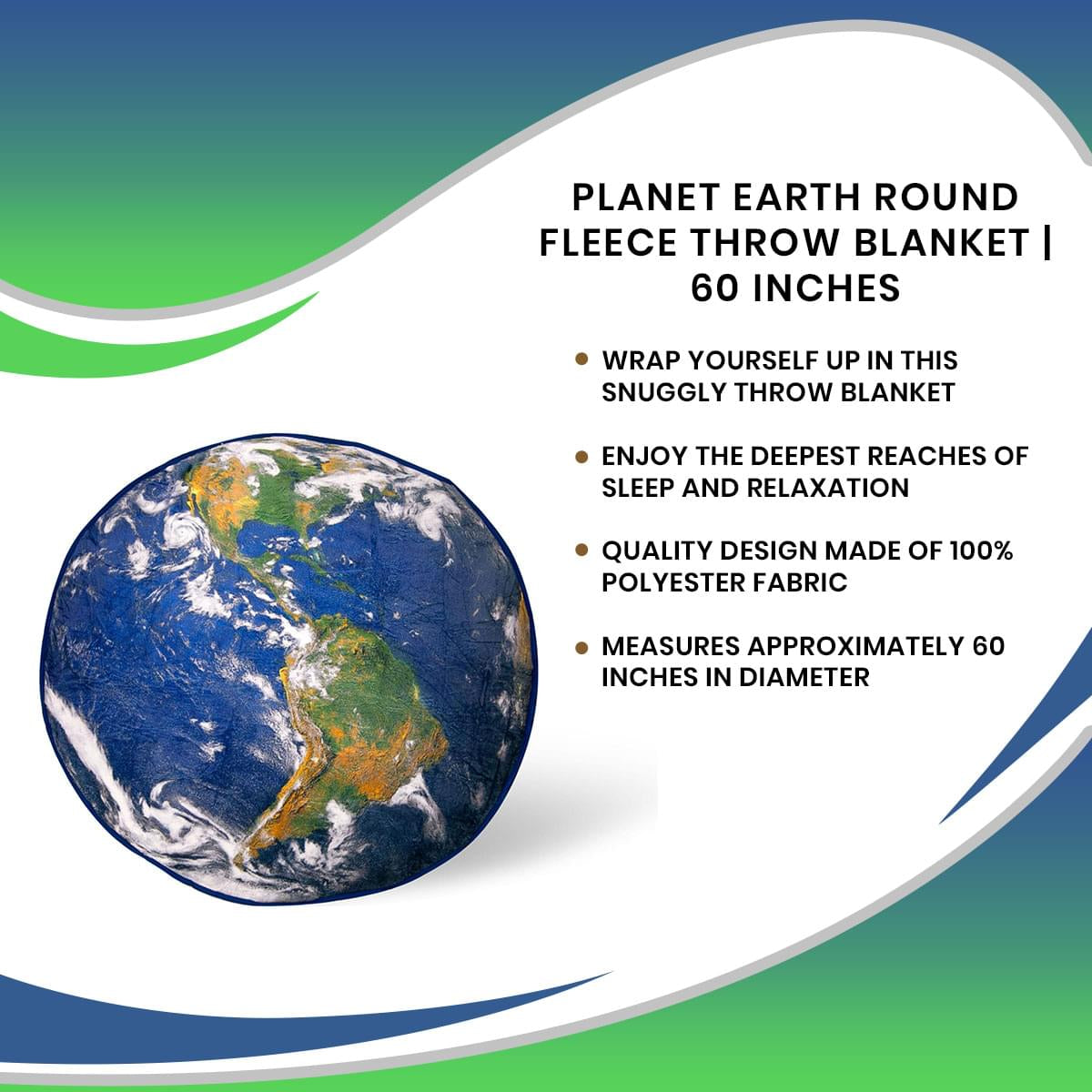 Cosmic Comfort: Planet Earth Round Fleece Throw Blanket - 60 Inches