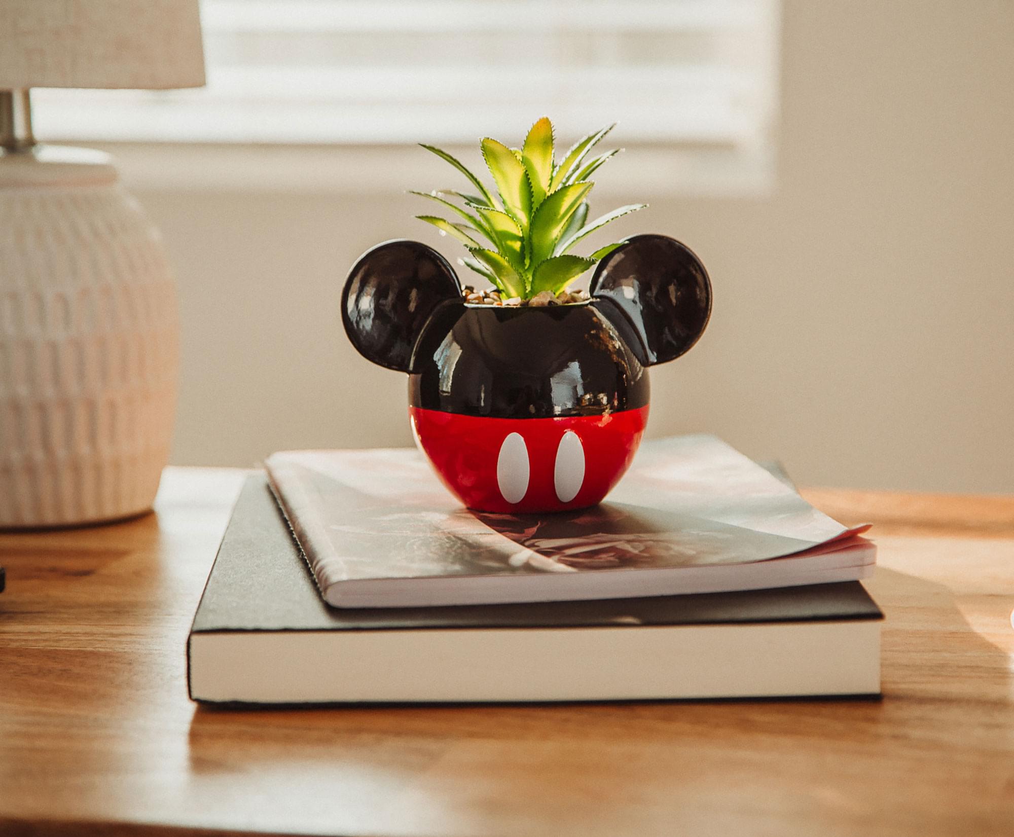 Enchanting Disney Mickey Mouse 3-Inch Ceramic Mini Planter with Artificial Succulent