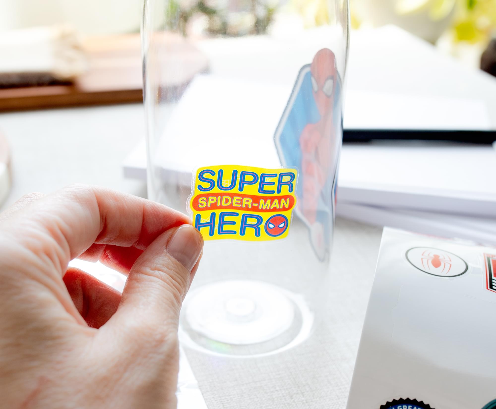 Spider-Man Hinged Handle Plastic Water Bottle & Sticker Set - Your Marvel Adventure!