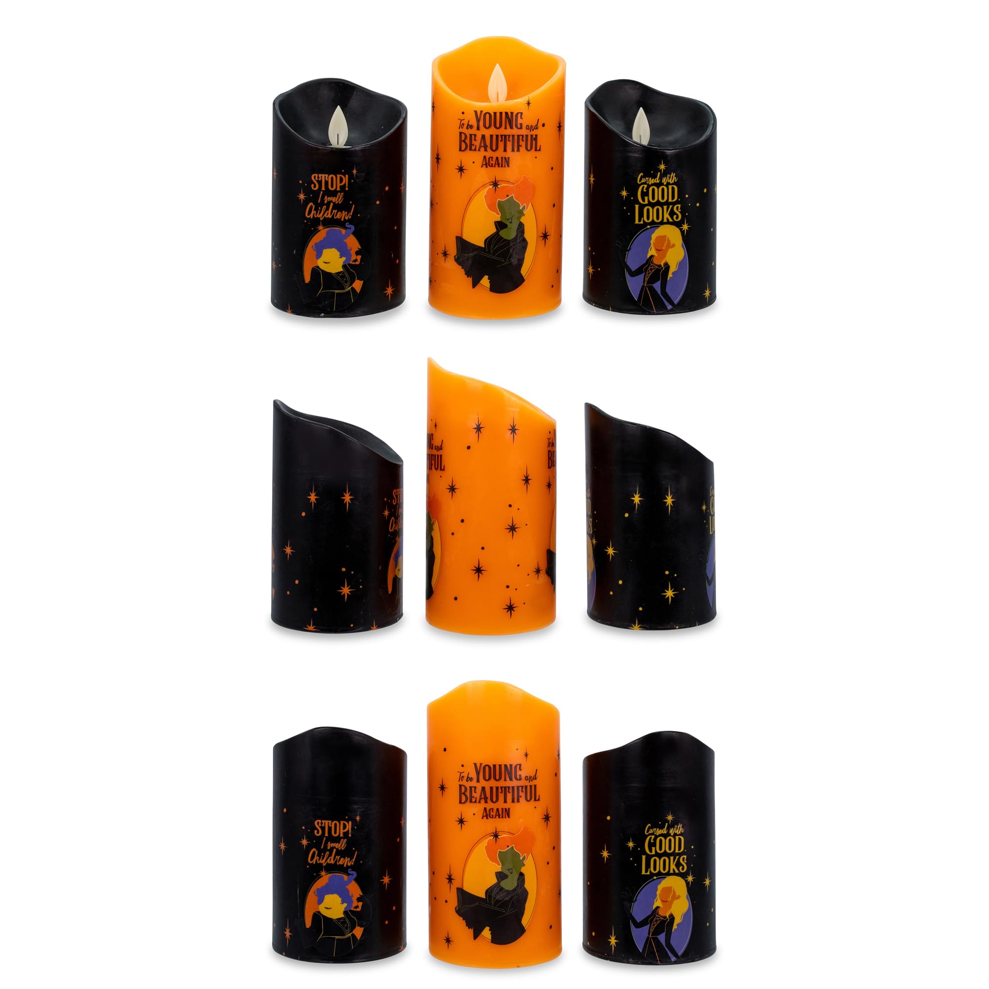 Enchanting Disney Hocus Pocus LED Flickering Flameless Candles Set of 3 with Timers