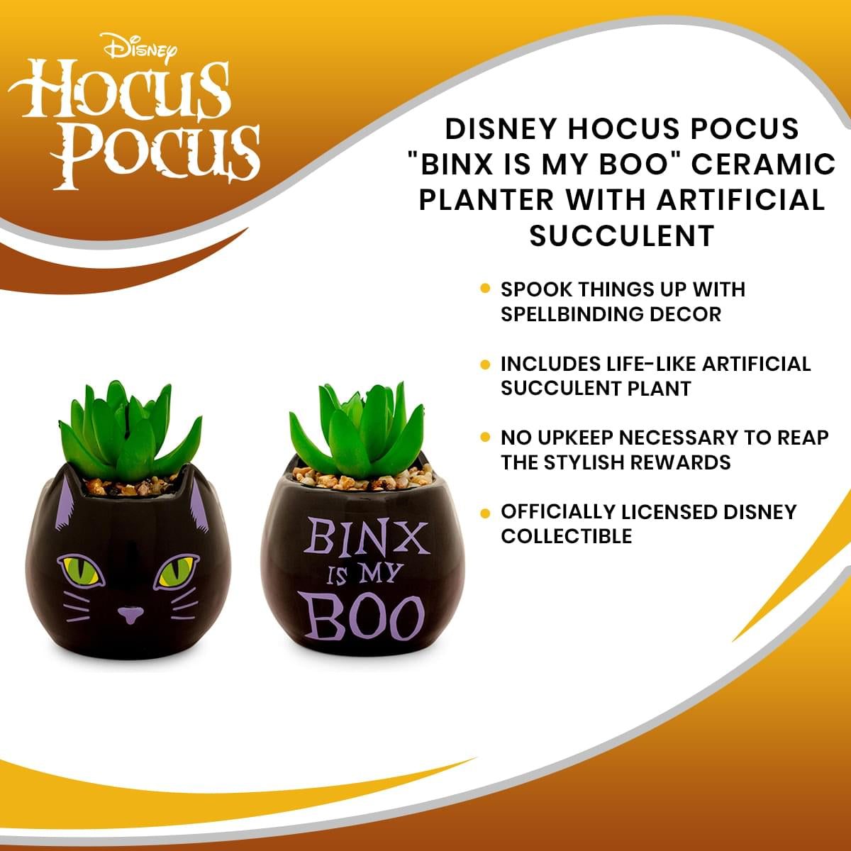 Disney Hocus Pocus Enchanting Binx Ceramic Planter with Artificial Succulent