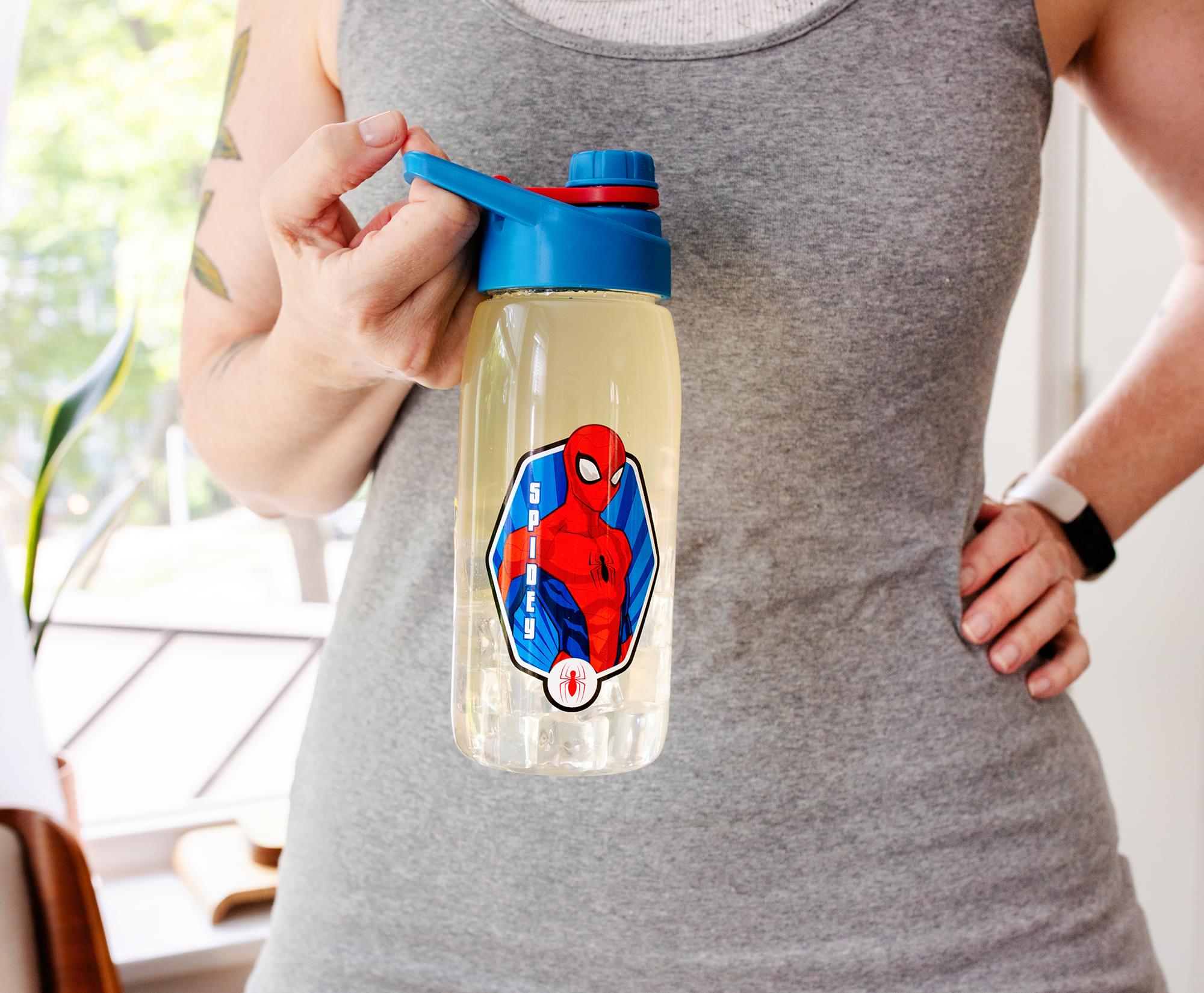 Spider-Man Hinged Handle Plastic Water Bottle & Sticker Set - Your Marvel Adventure!