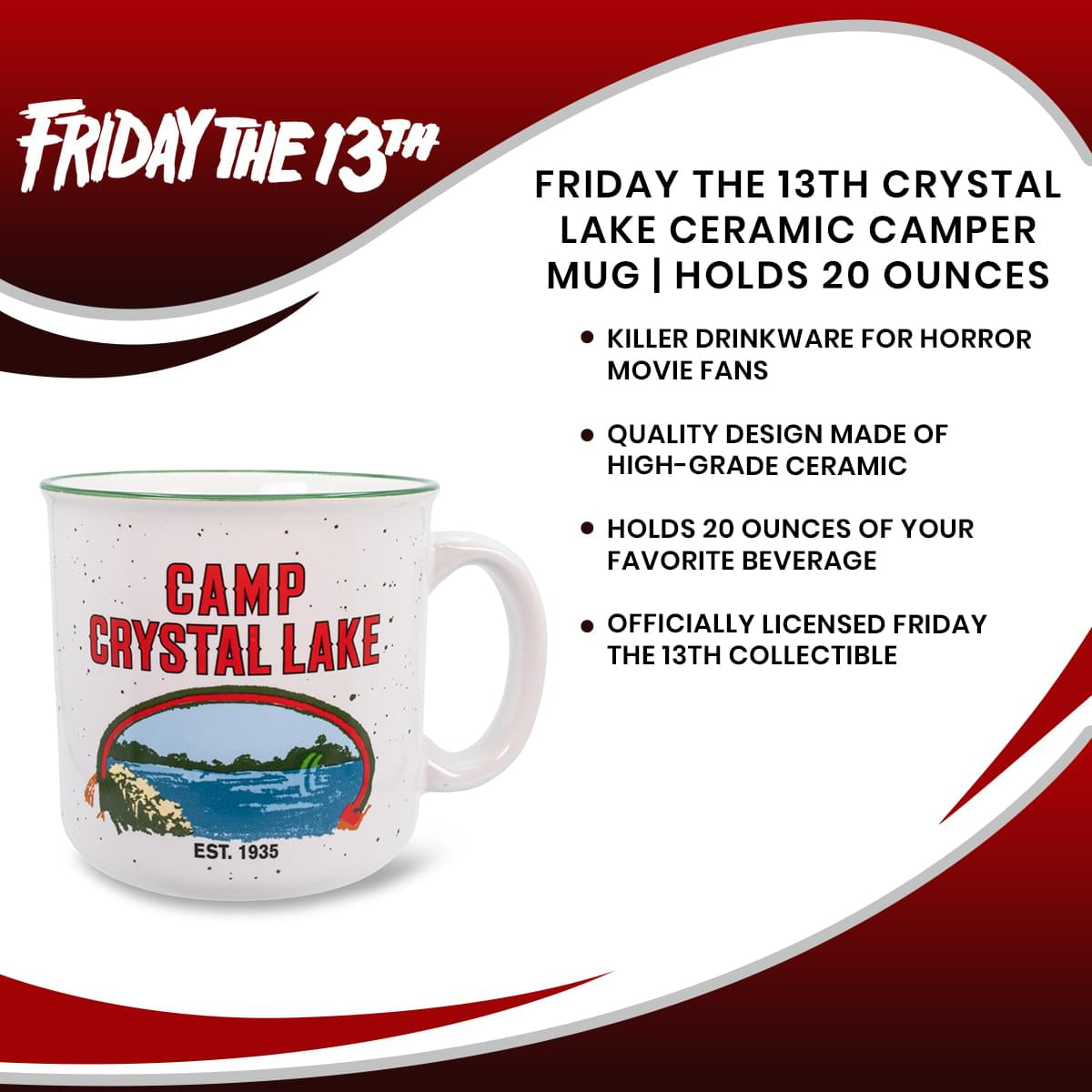 Friday the 13th Crystal Lake Ceramic Camper Mug - 20 Ounce