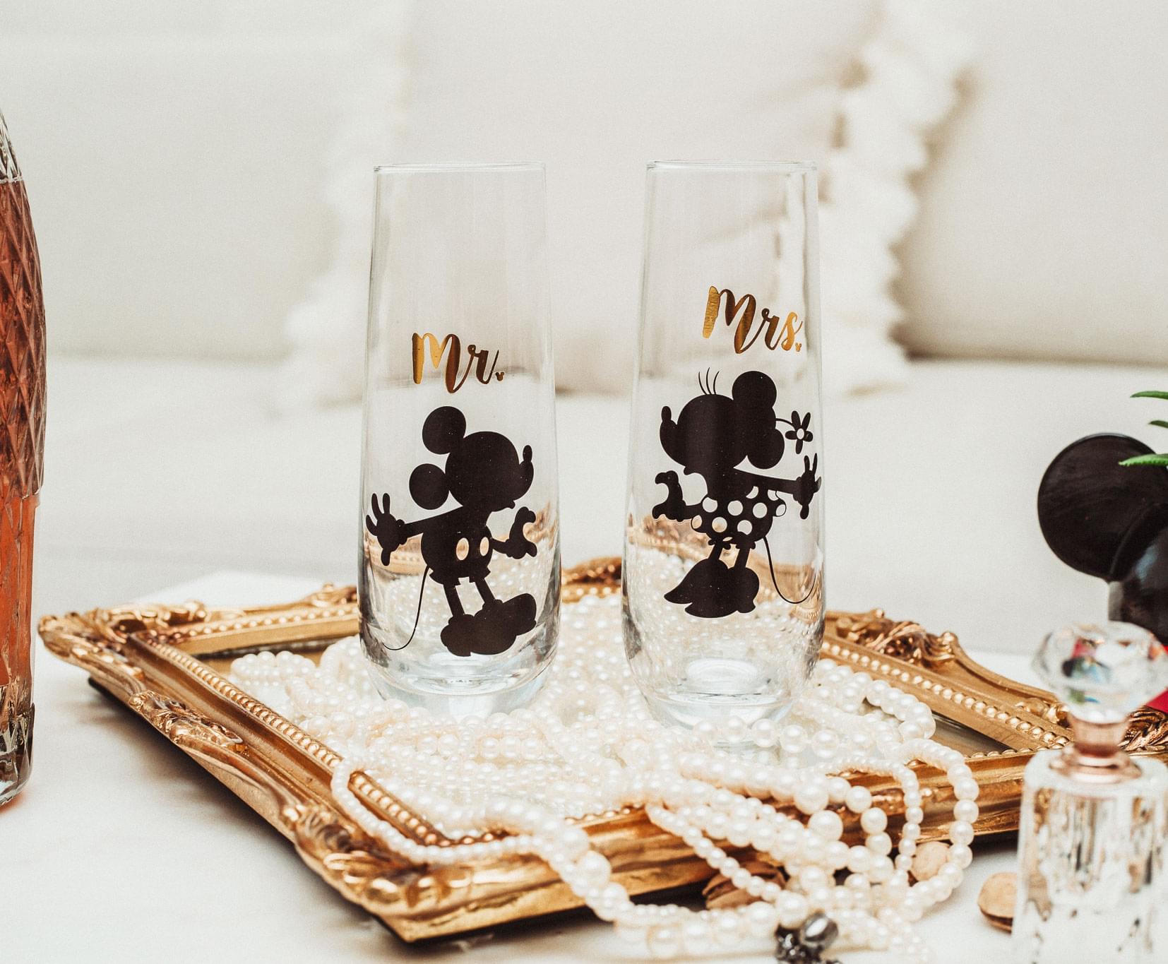 Disney Mickey & Minnie 9 - Ounce Stemless Fluted Glasses Set of 2 - Toast to Love!