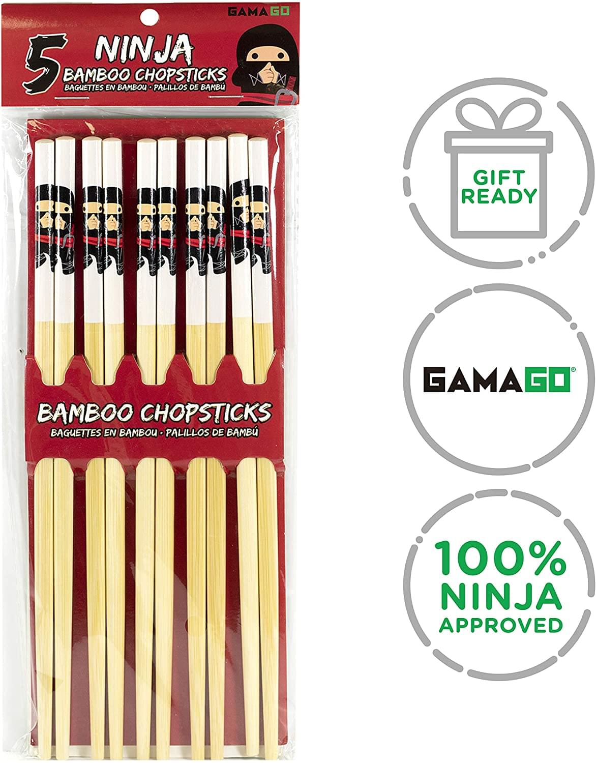 Adorable Ninja 5-Piece Bamboo Chopstick Set