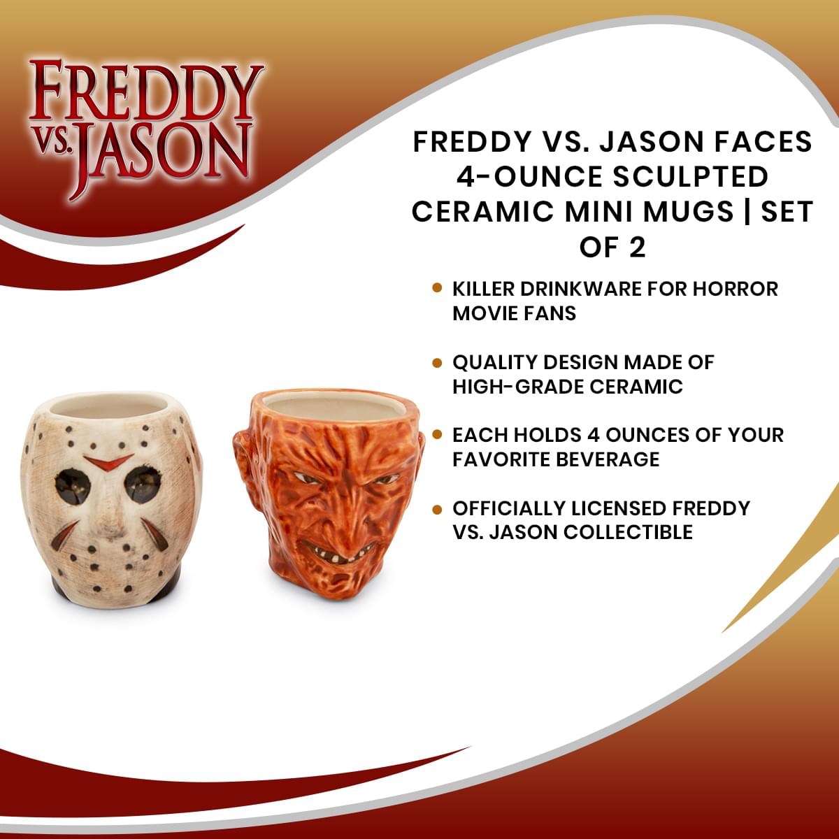 Freddy vs. Jason 4-Ounce Ceramic Mini Mugs Set of 2 - Horror Fan's Dream