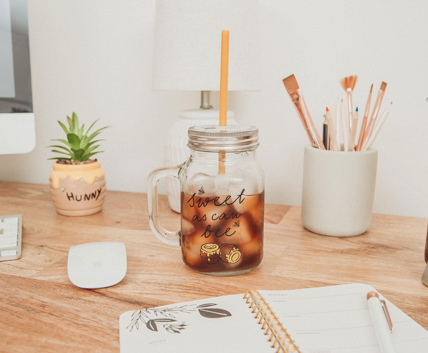 Disney's Winnie the Pooh Sweet as Can Bee 21 Ounce Glass Mason Jar with Lid and Straw - A Honey Lover's Delight