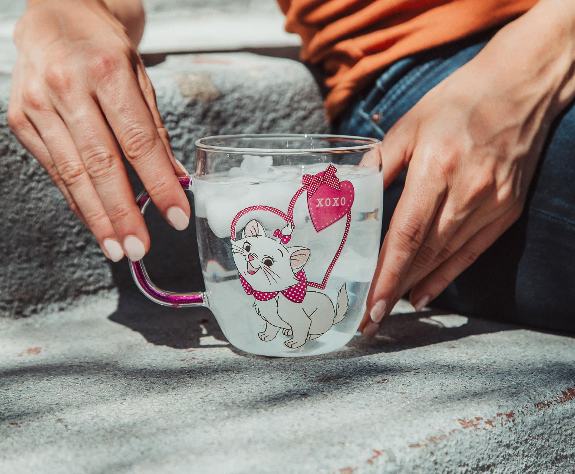 Disney's The Aristocats Marie XOXO Glitter Handle 14-Ounce Glass Mug