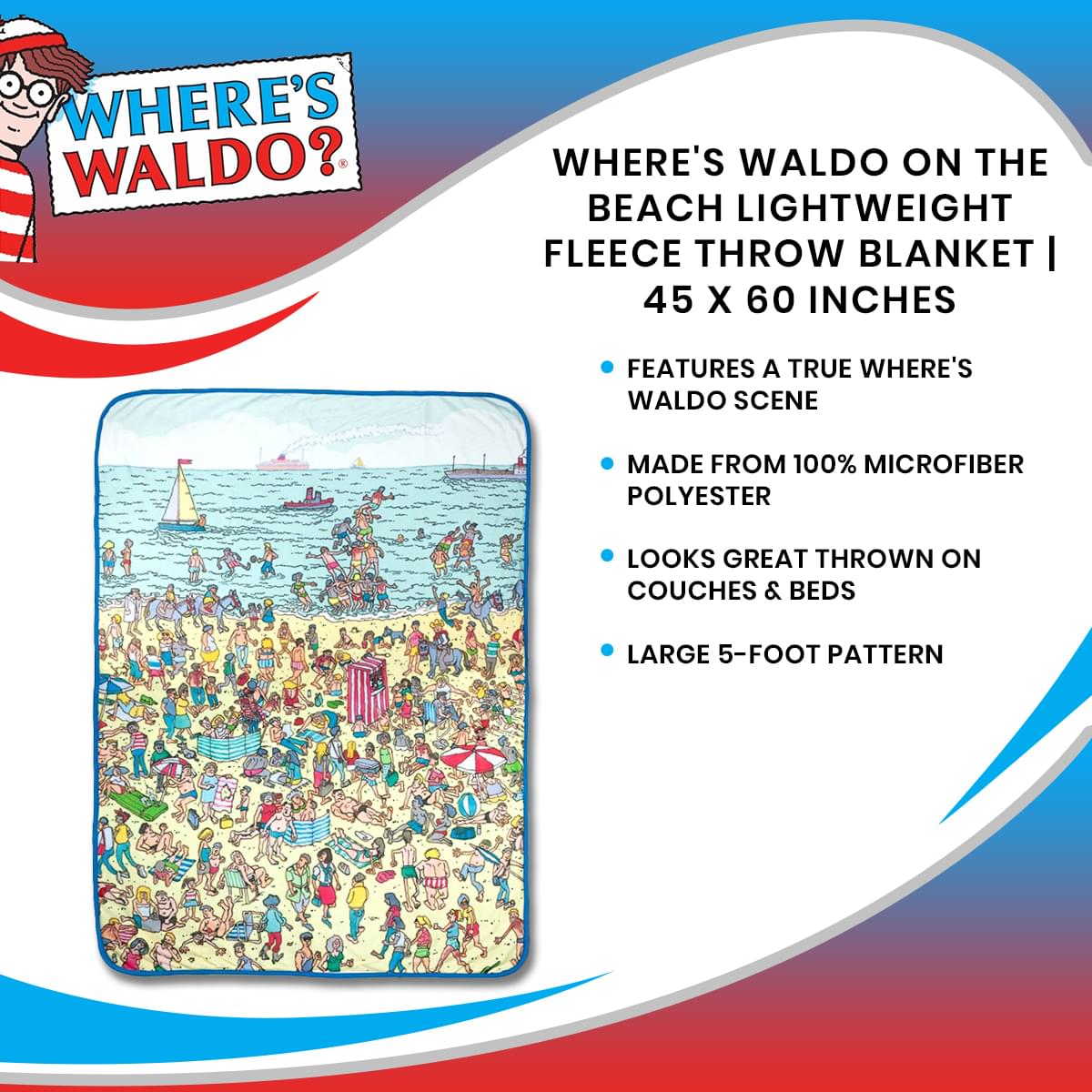 Show Your Love for Where's Waldo with This Beach-Themed Fleece Throw Blanket