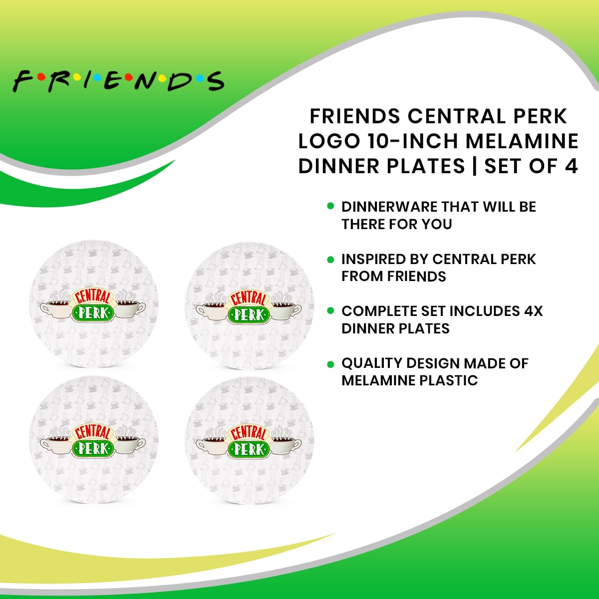 Friends Central Perk 10-Inch Melamine Dinner Plates (Set of 4) - A Toast to Iconic TV Fun!