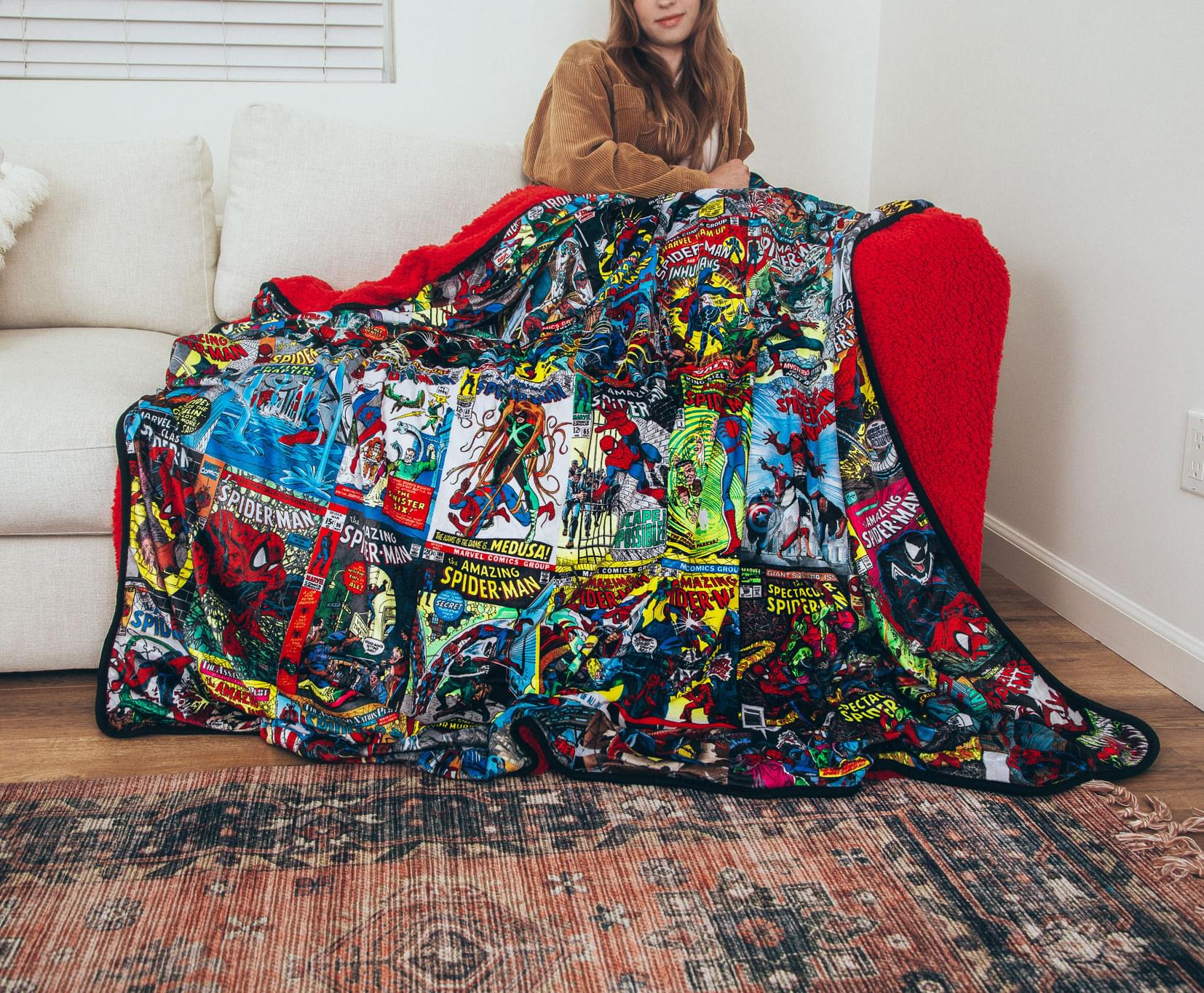 Marvel Spider-Man 60th Anniversary Ultra-Cozy Red Sherpa Throw Blanket